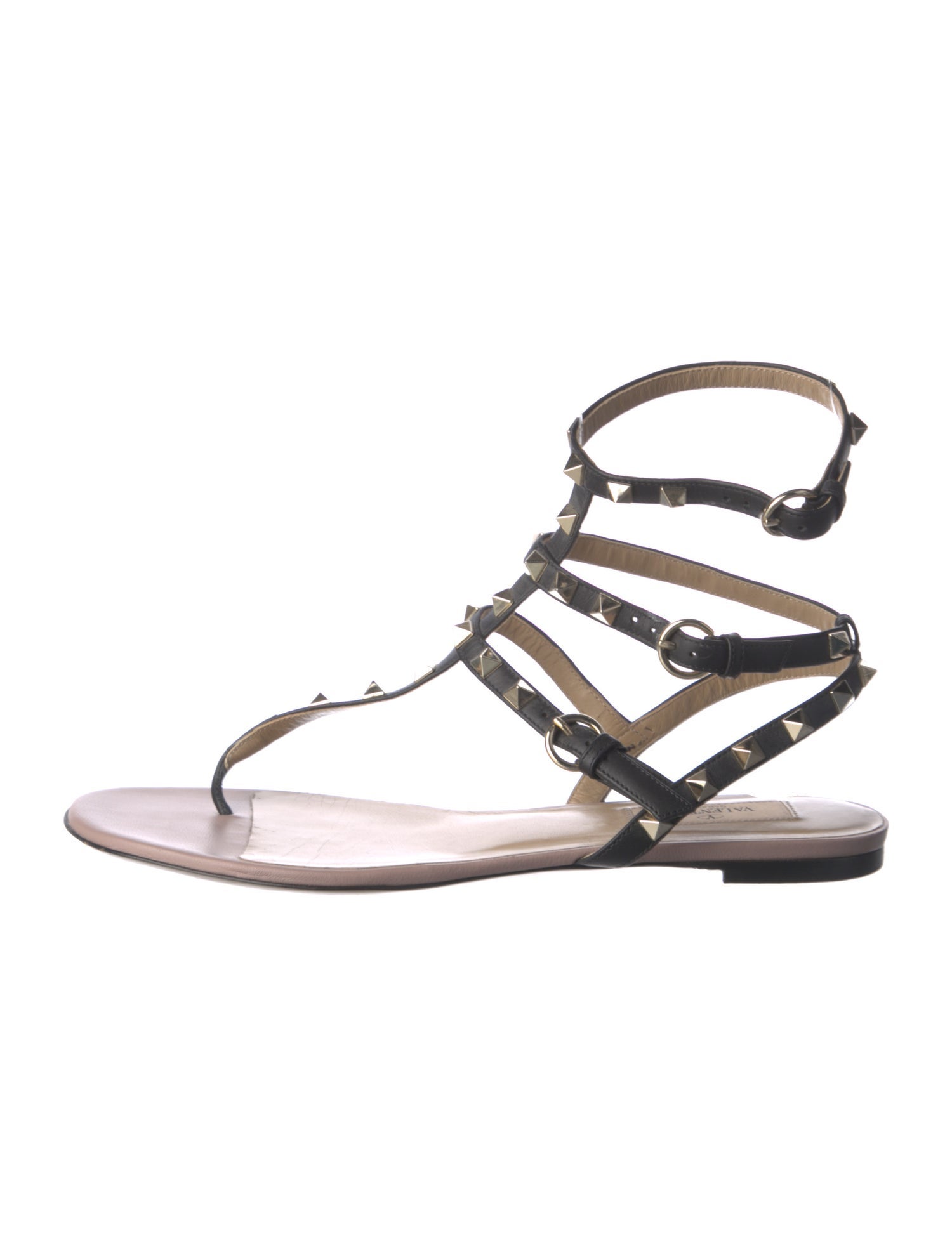 Valentino Rockstud Accents Leather T-Strap Sandals