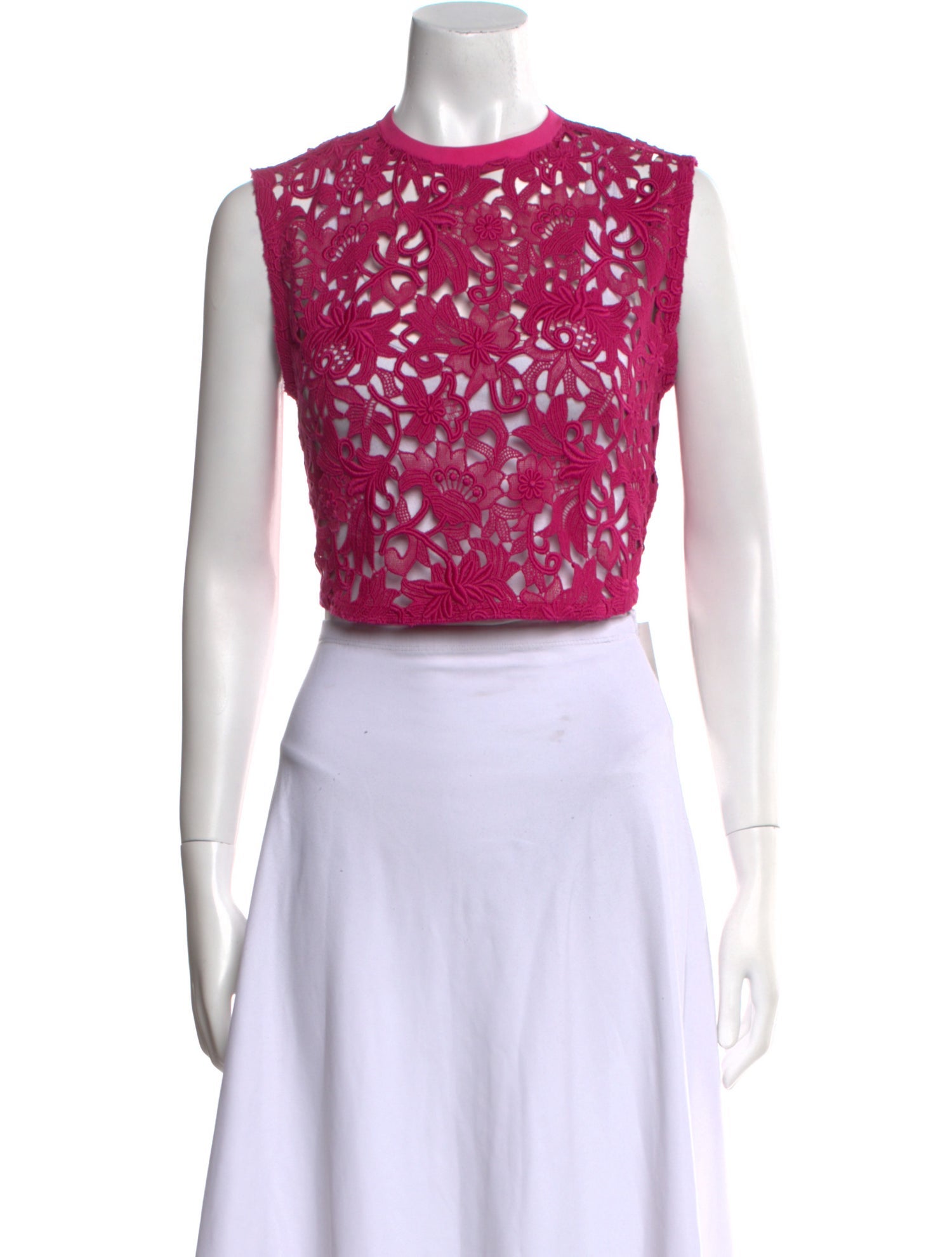 Valentino Lace Pattern Crew Neck Crop Top