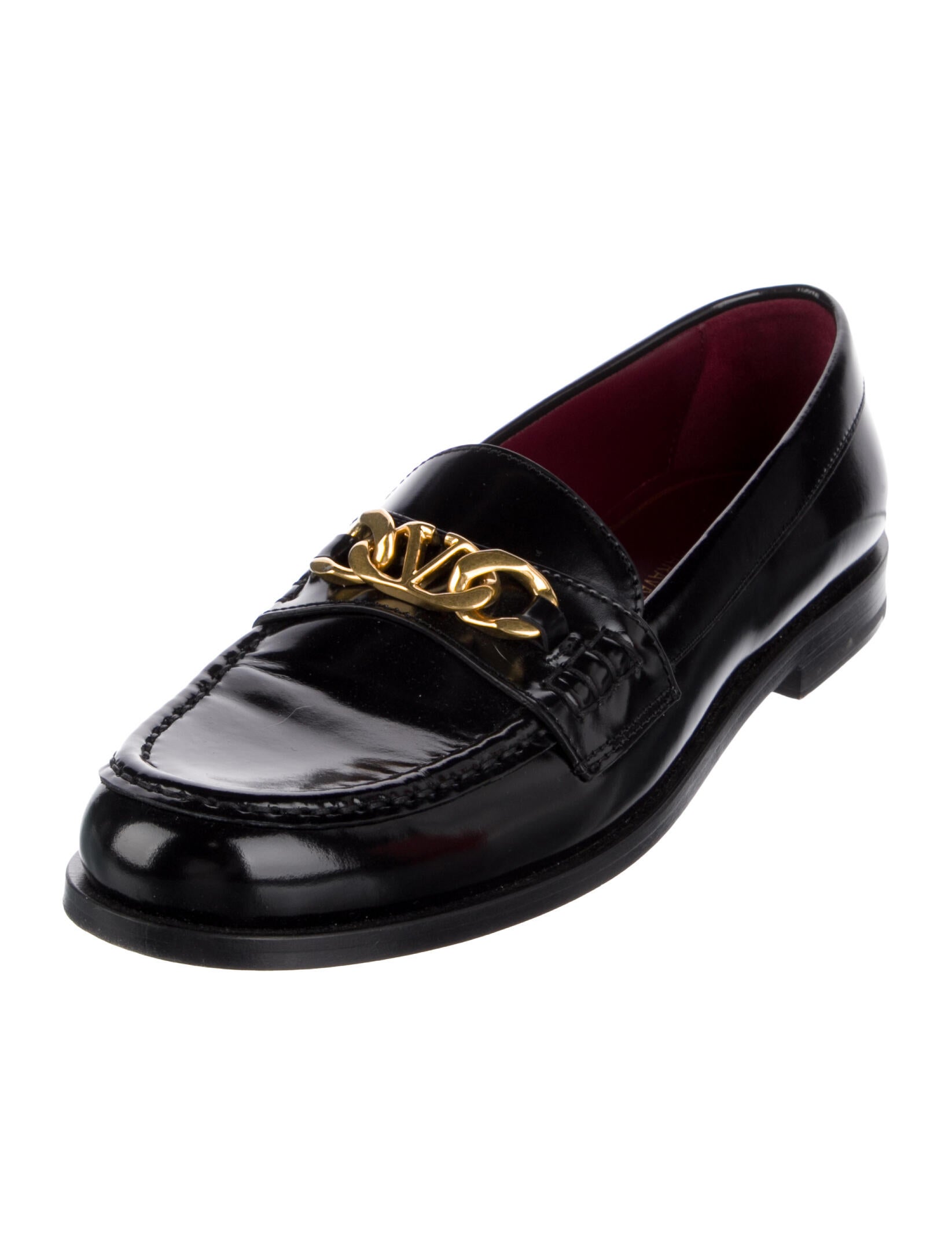Valentino Leather Chain-Link Accents Loafers
