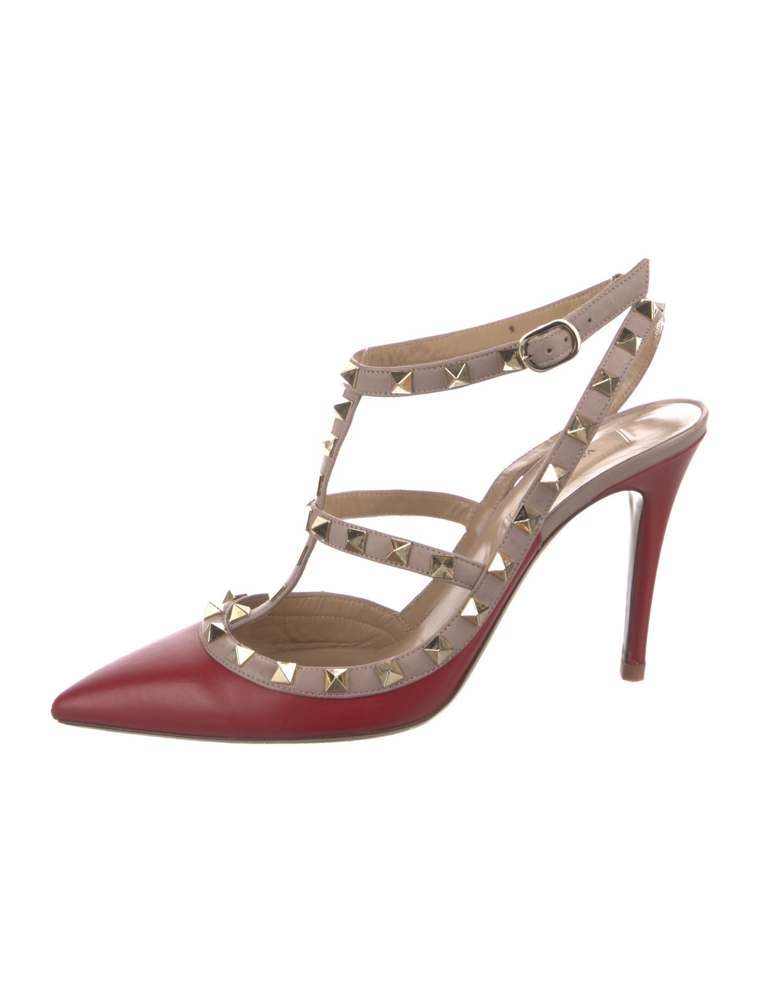 Valentino Rockstud Accents Leather T-Strap Pumps