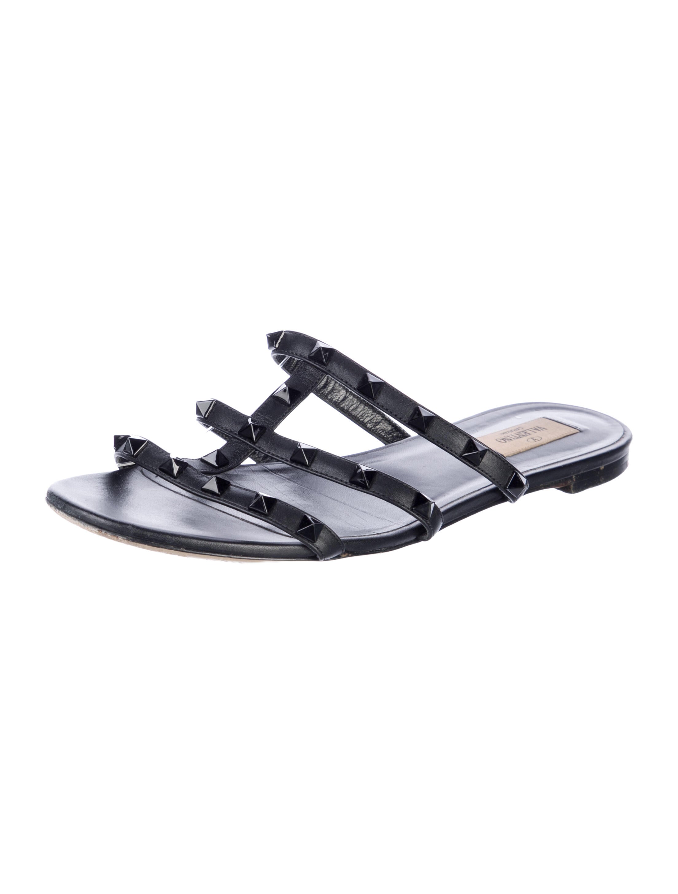 Valentino Rockstud Accents Leather Slides