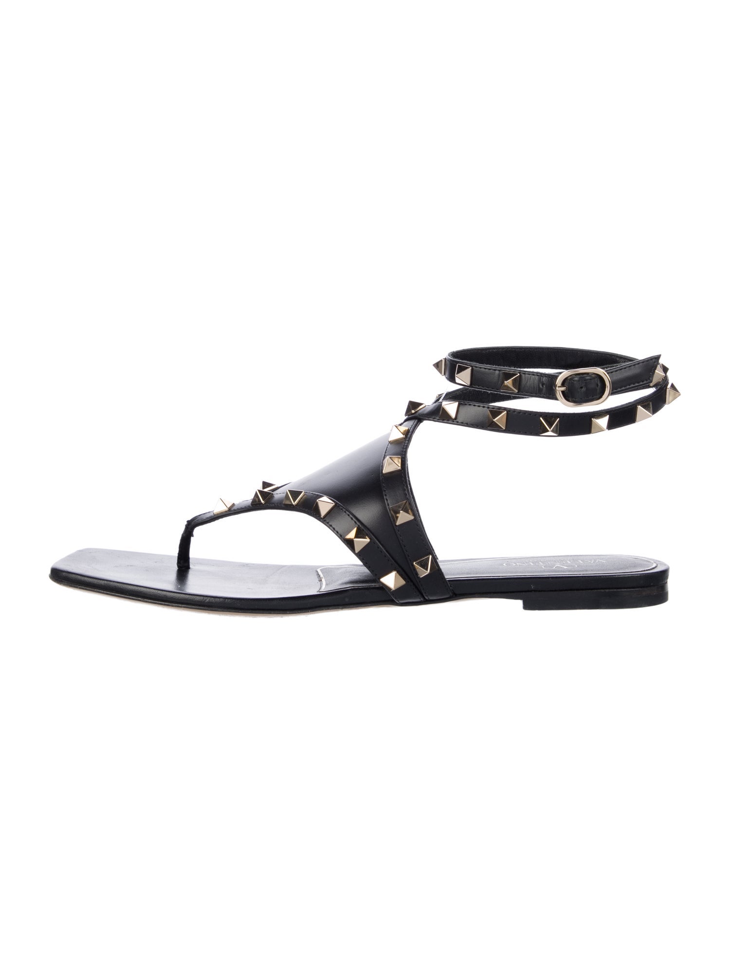 Valentino Rockstud Accents Leather T-Strap Sandals