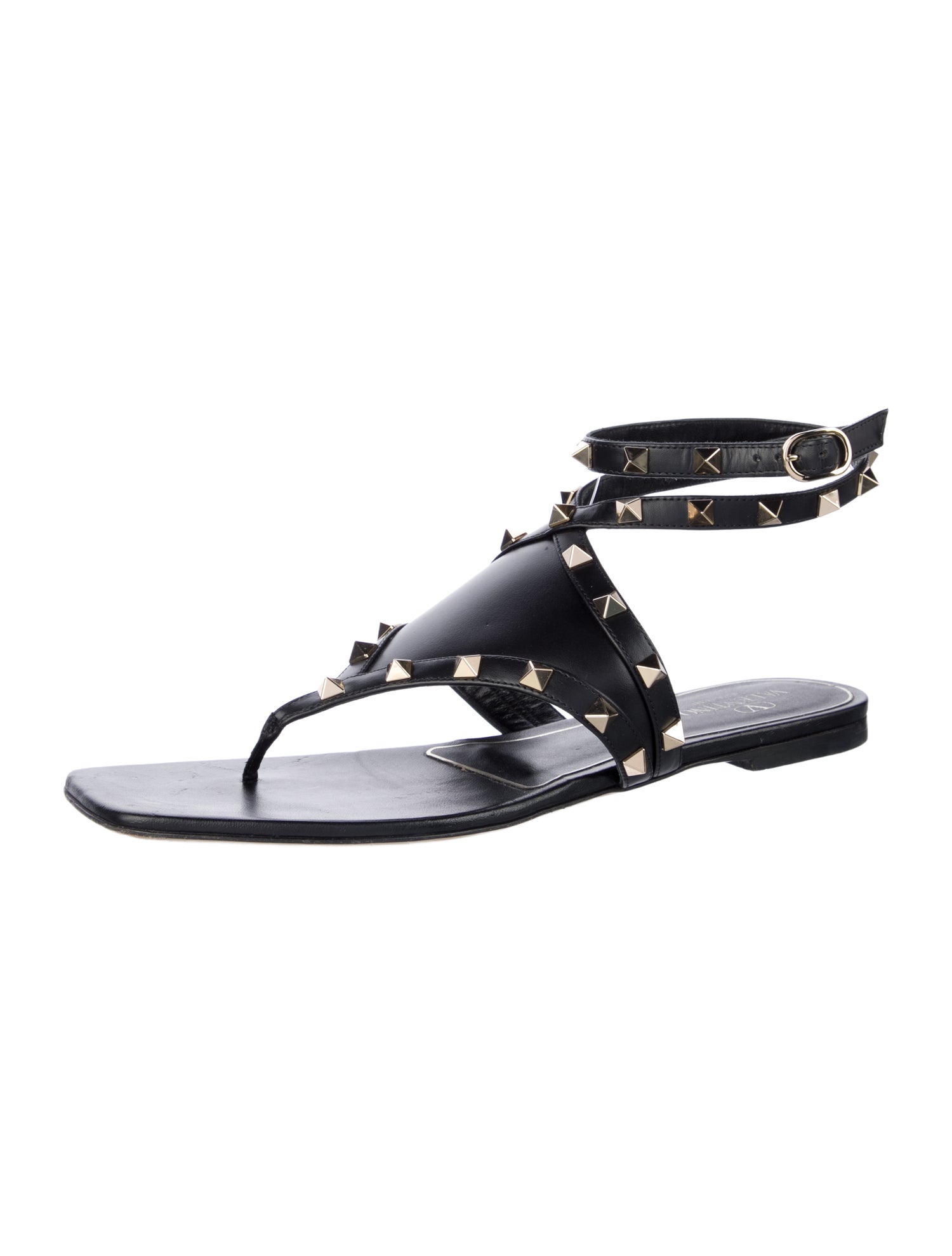 Valentino Rockstud Accents Leather T-Strap Sandals