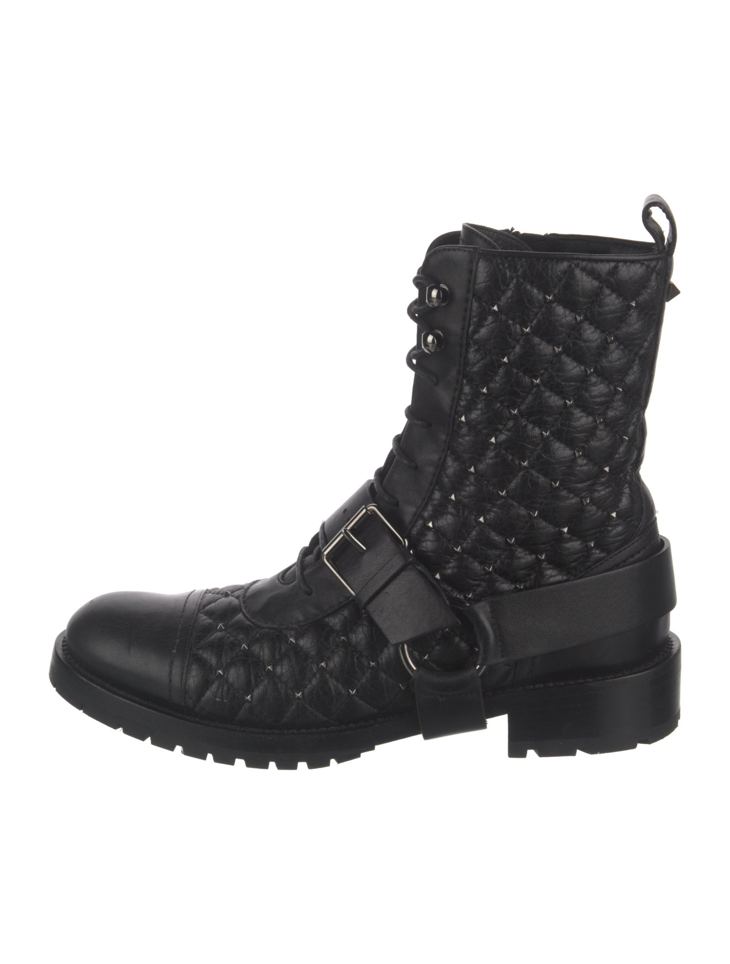 Valentino Rockstud Accents Leather Combat Boots