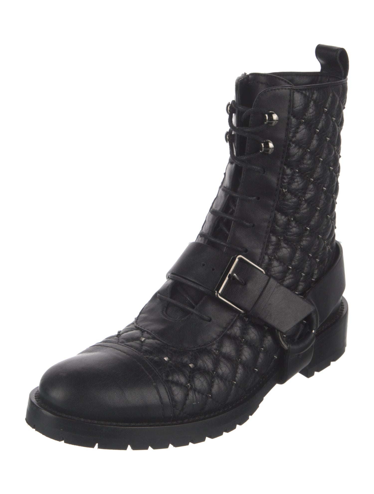 Valentino Rockstud Accents Leather Combat Boots