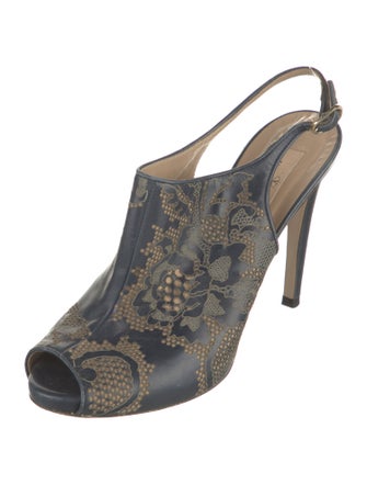 Valentino Leather Lace Pattern Slingback Pumps