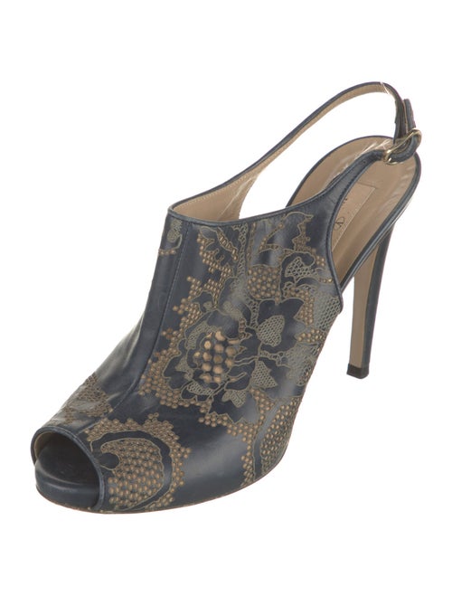 Valentino Leather Lace Pattern Slingback Pumps