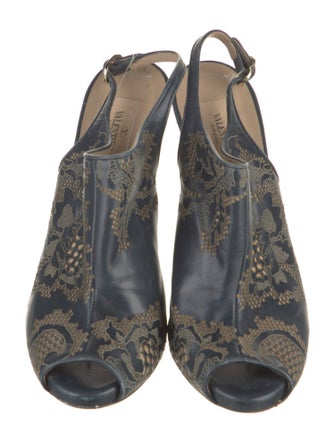Valentino Leather Lace Pattern Slingback Pumps