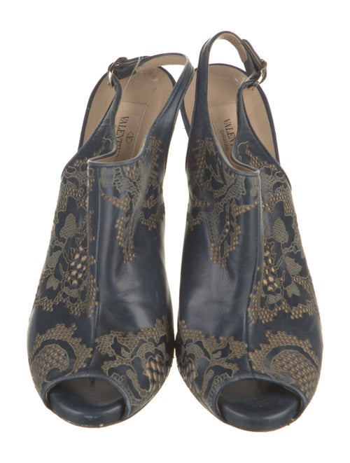 Valentino Leather Lace Pattern Slingback Pumps