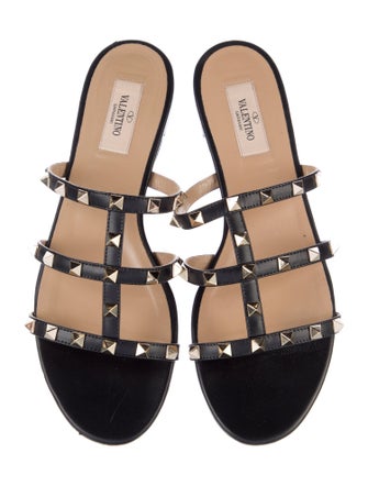 Valentino Rockstud Accents Leather Slides