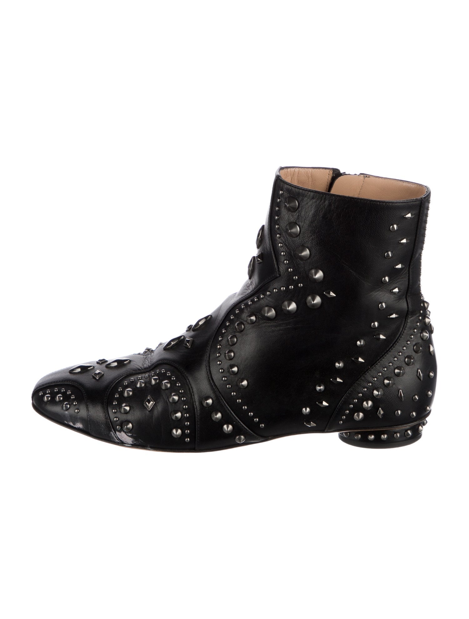 Valentino Leather Patterned Moto Boots
