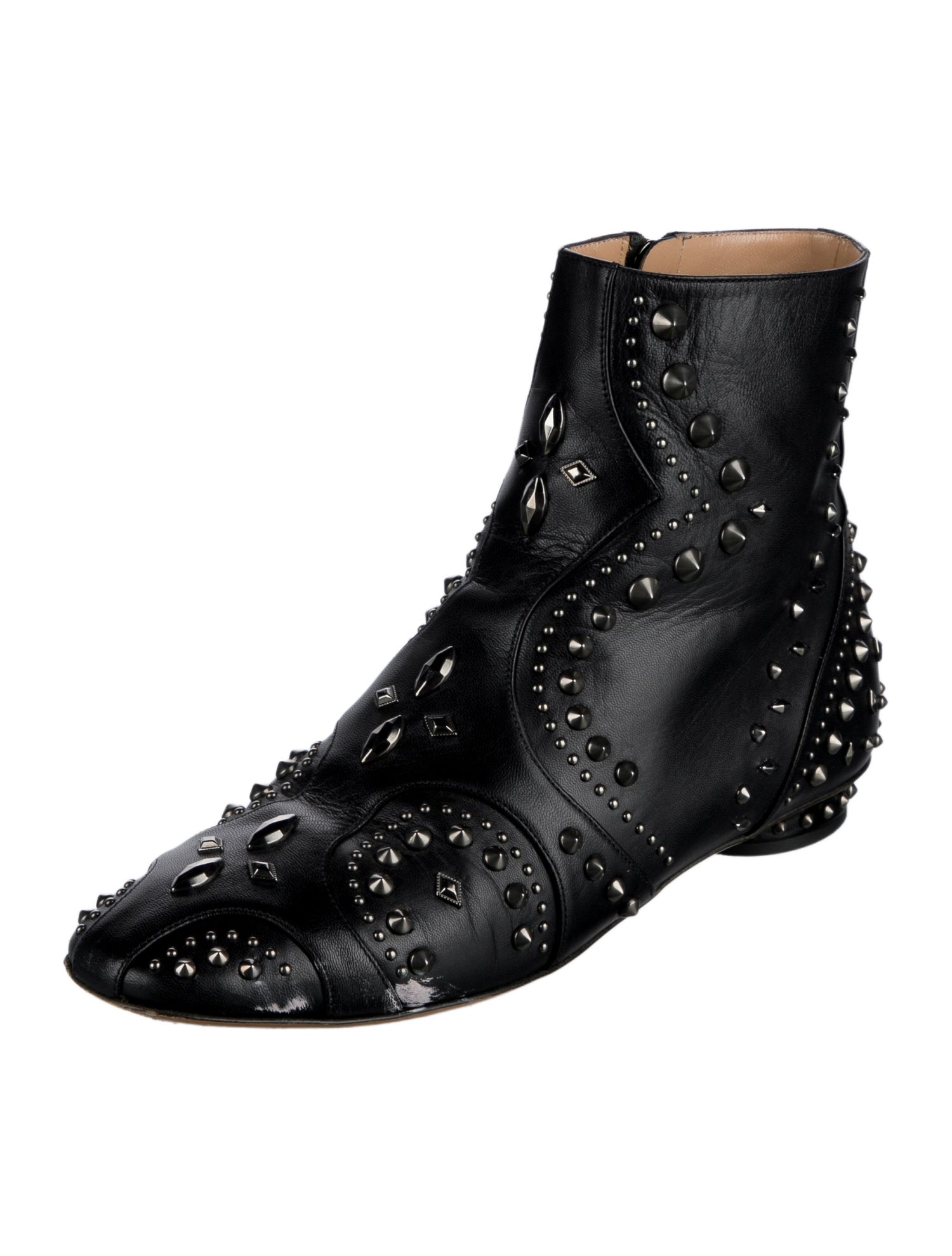 Valentino Leather Patterned Moto Boots
