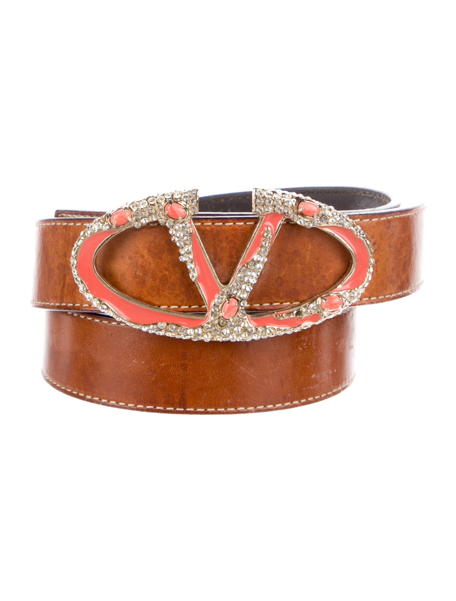 Valentino Leather Crystal Embellishments Belt