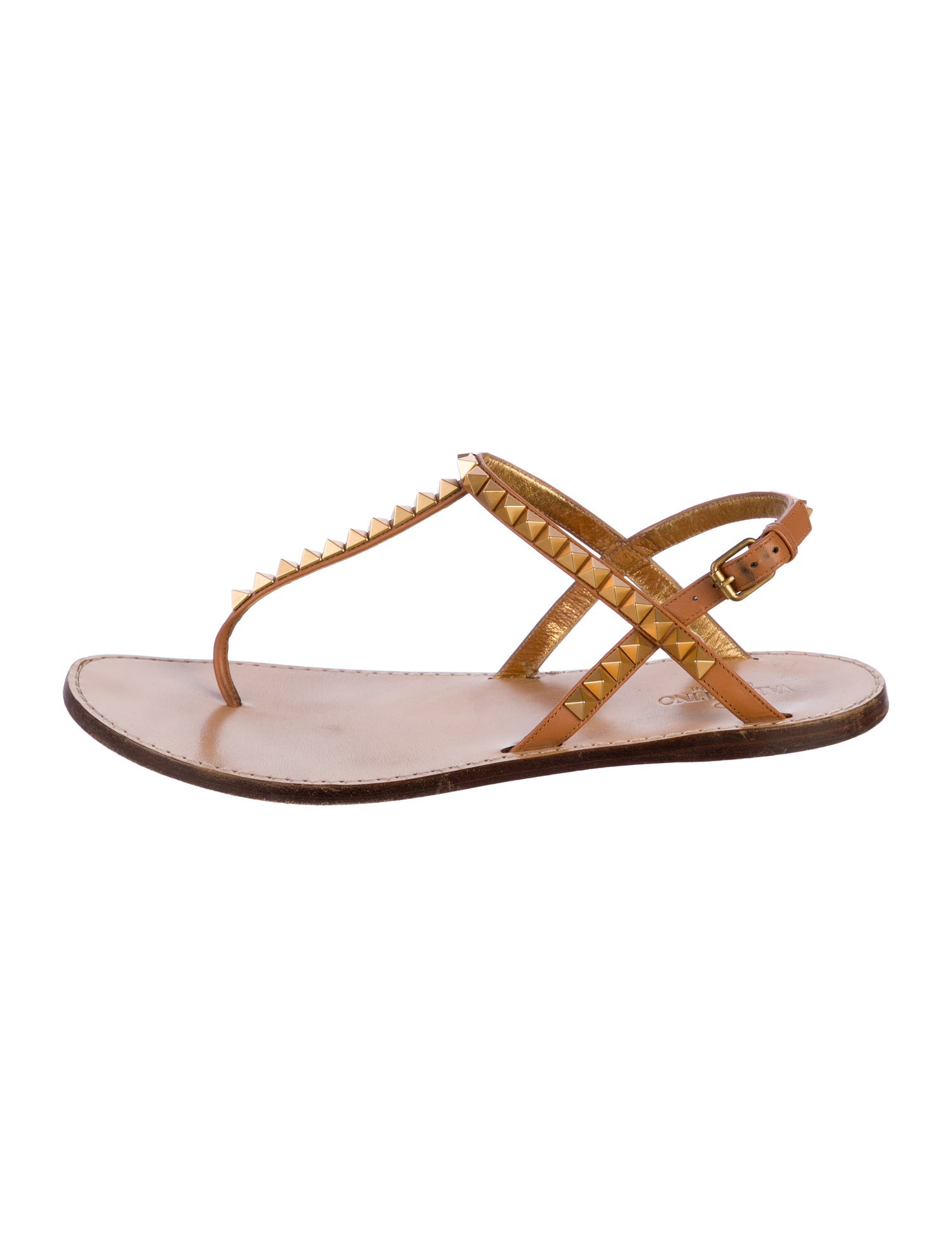 Valentino Rockstud Accents Leather T-Strap Sandals