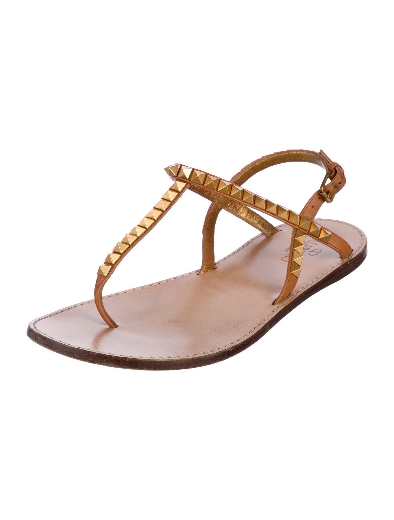 Valentino Rockstud Accents Leather T-Strap Sandals