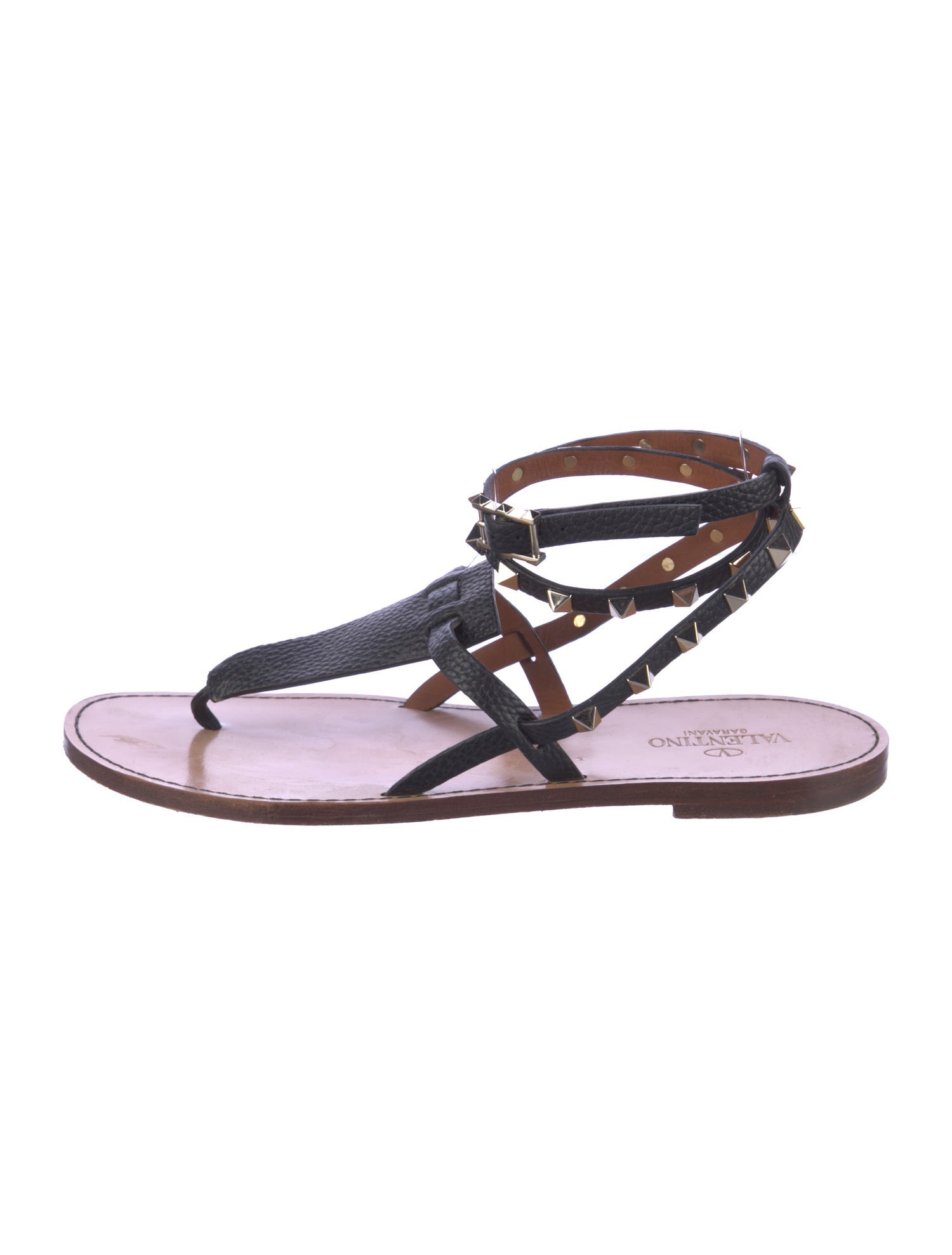 Valentino Rockstud Accents Leather T-Strap Sandals