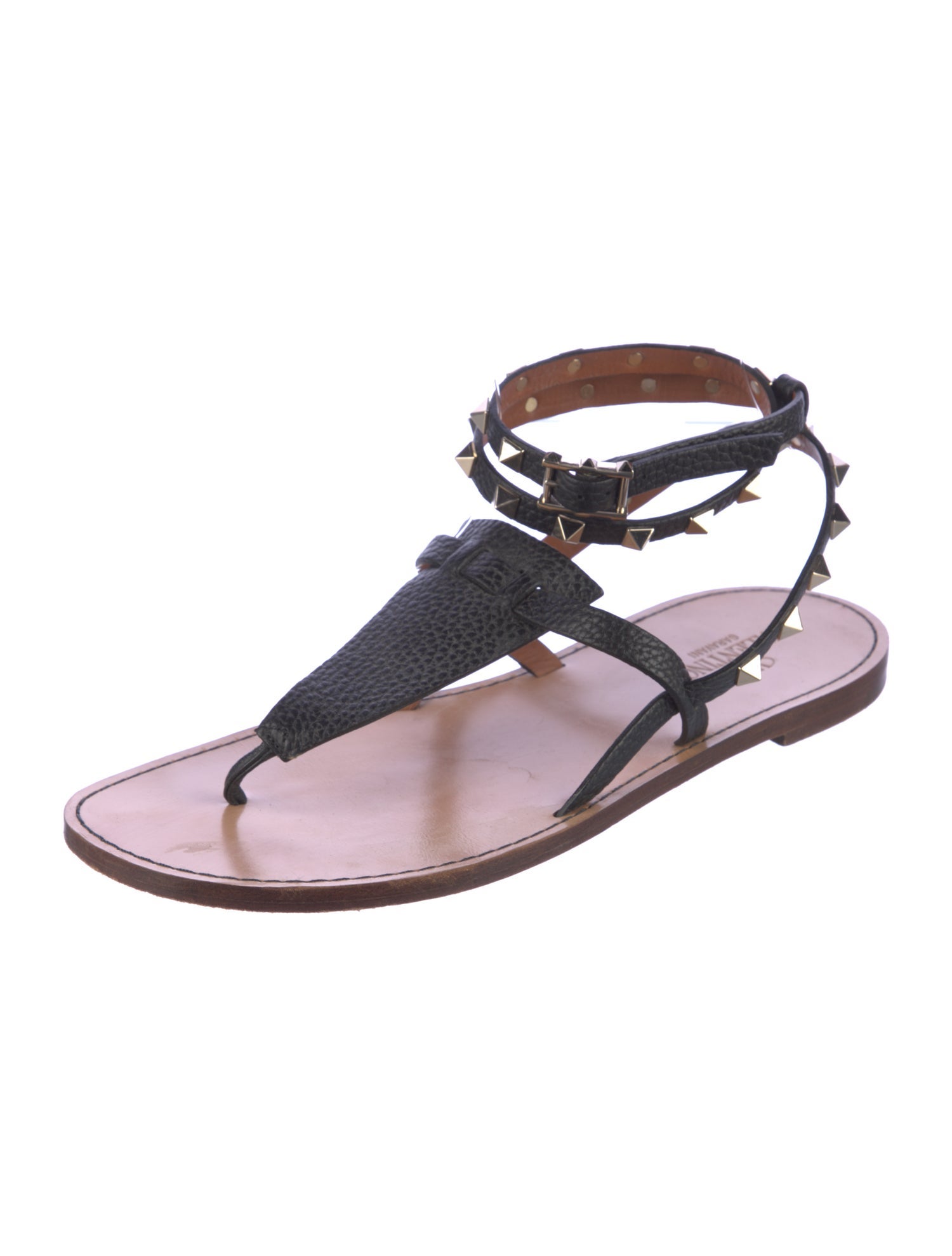 Valentino Rockstud Accents Leather T-Strap Sandals