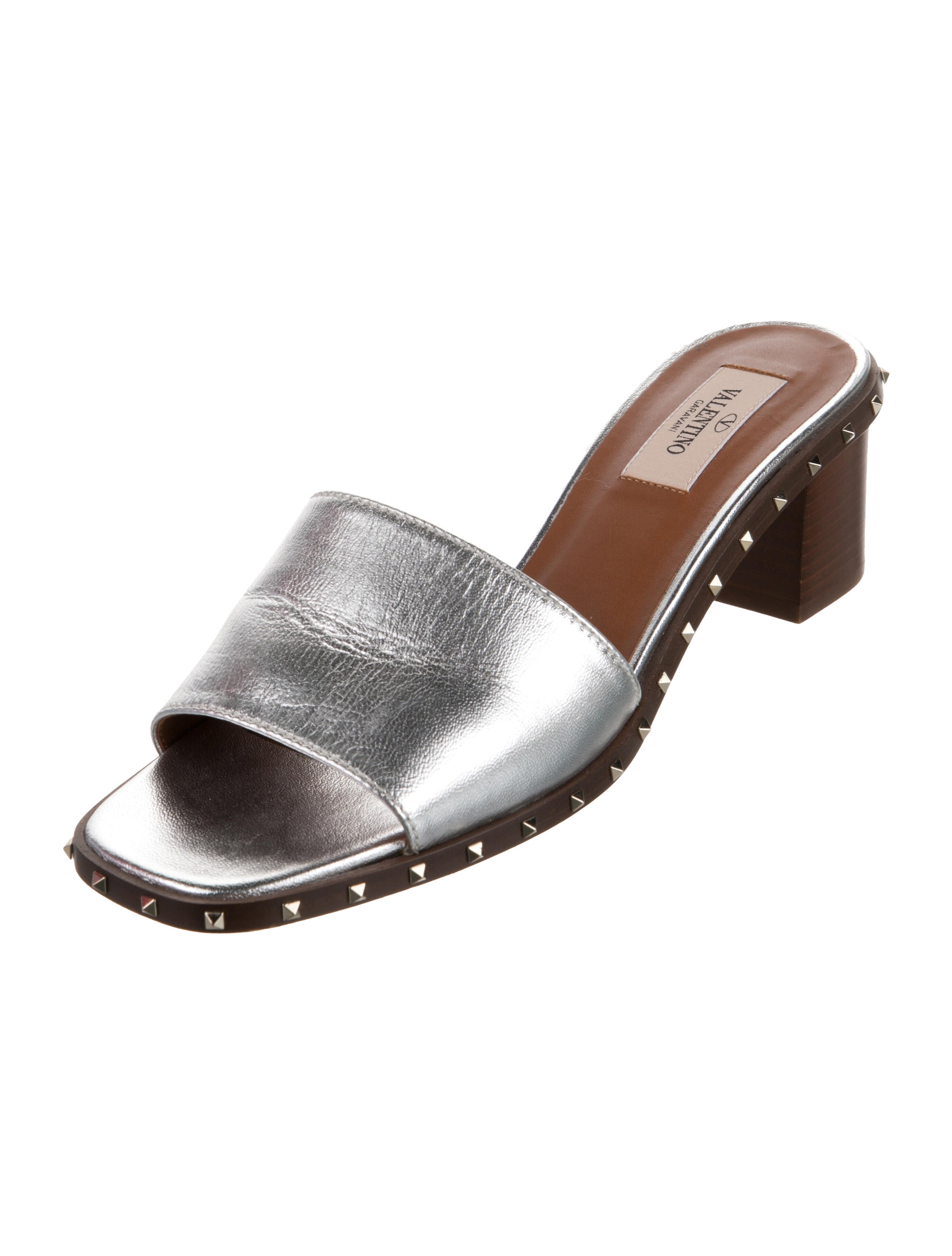 Valentino Rockstud Accents Leather Slides