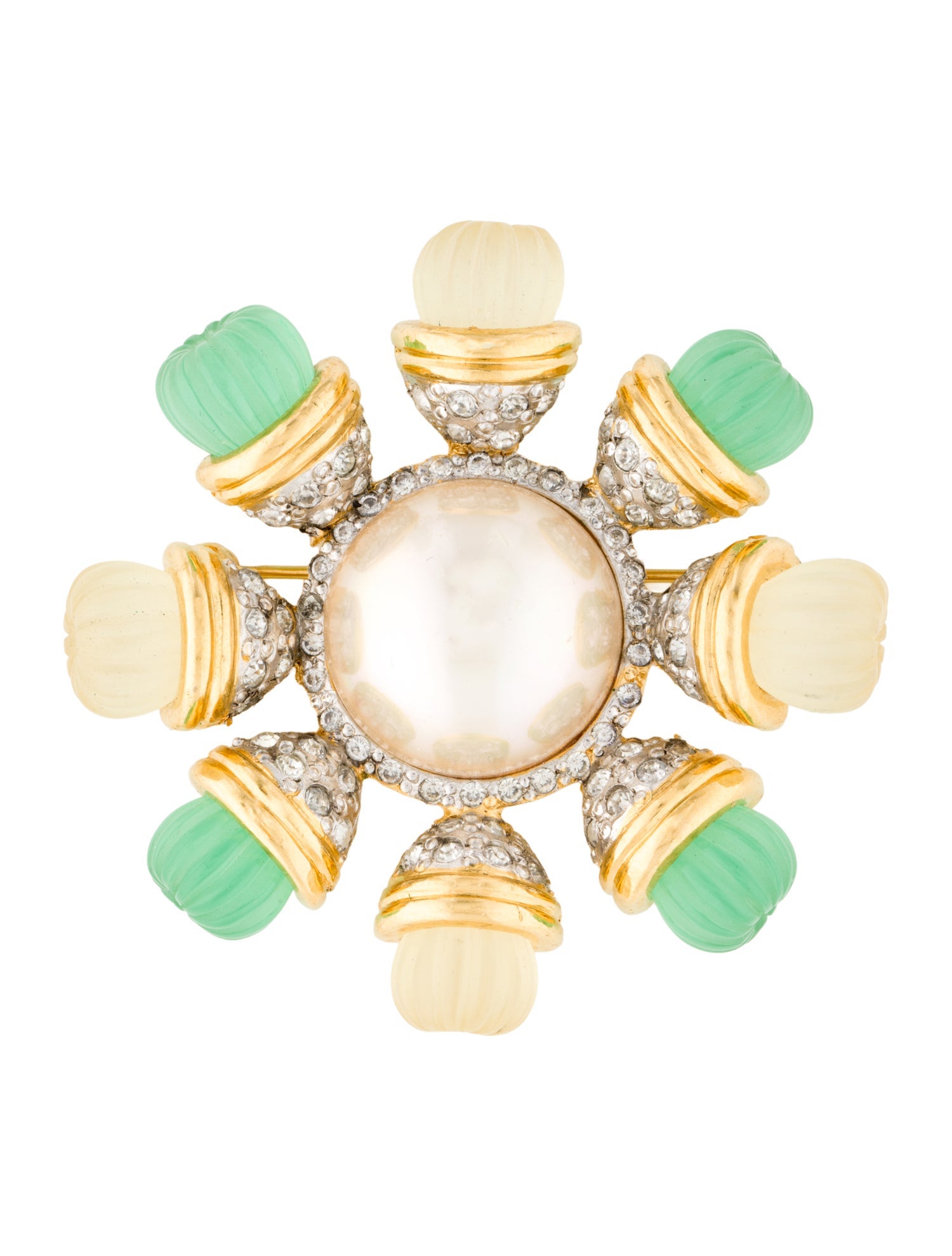 Valentino Vintage Crystal & Faux Pearl Brooch Pin