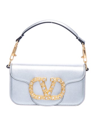 Valentino Leather Garavani Locò Small Shoulder Bag In Laminated Calfskin With Jewel Logo Mini