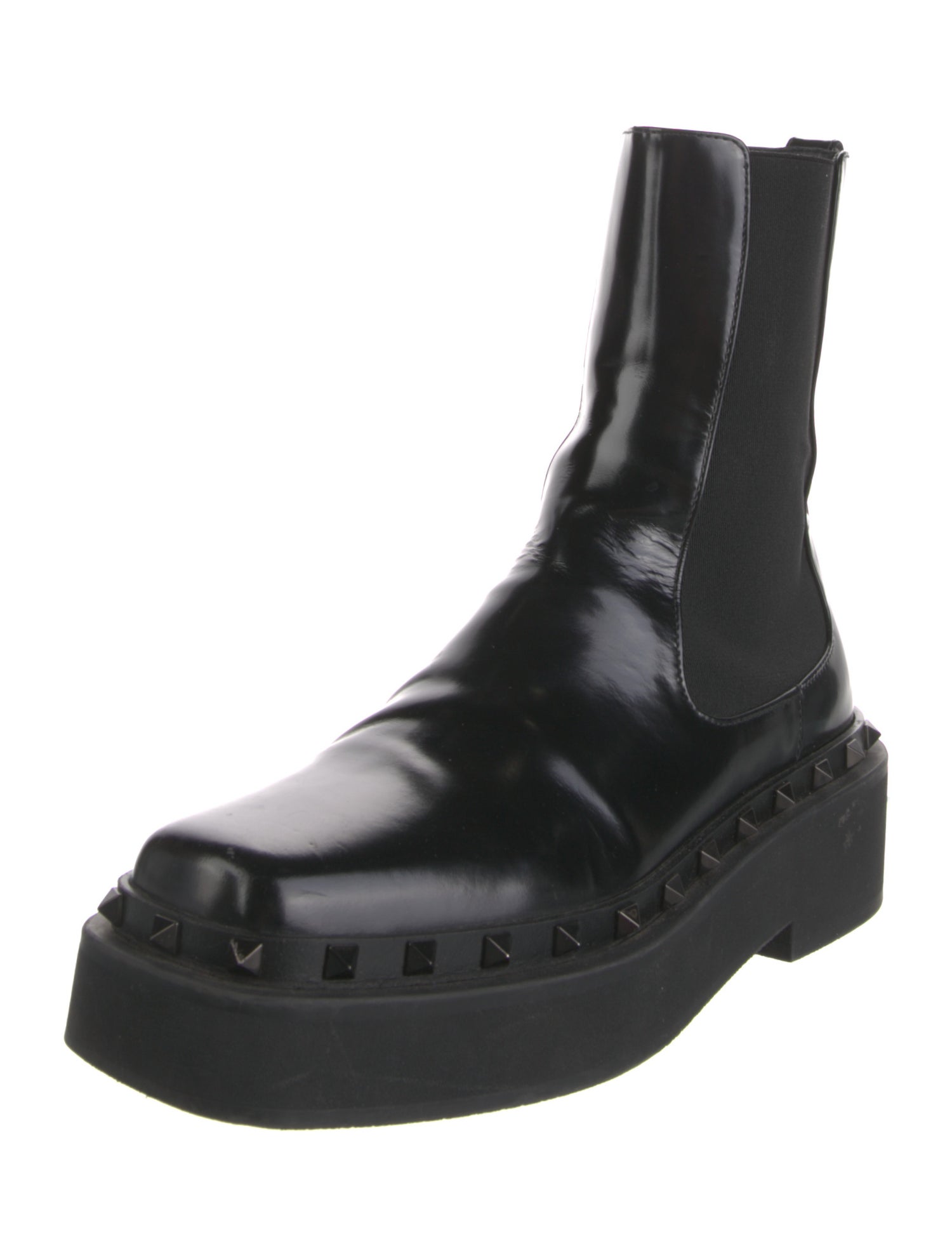 Valentino Rockstud Accents Patent Leather Chelsea Boots