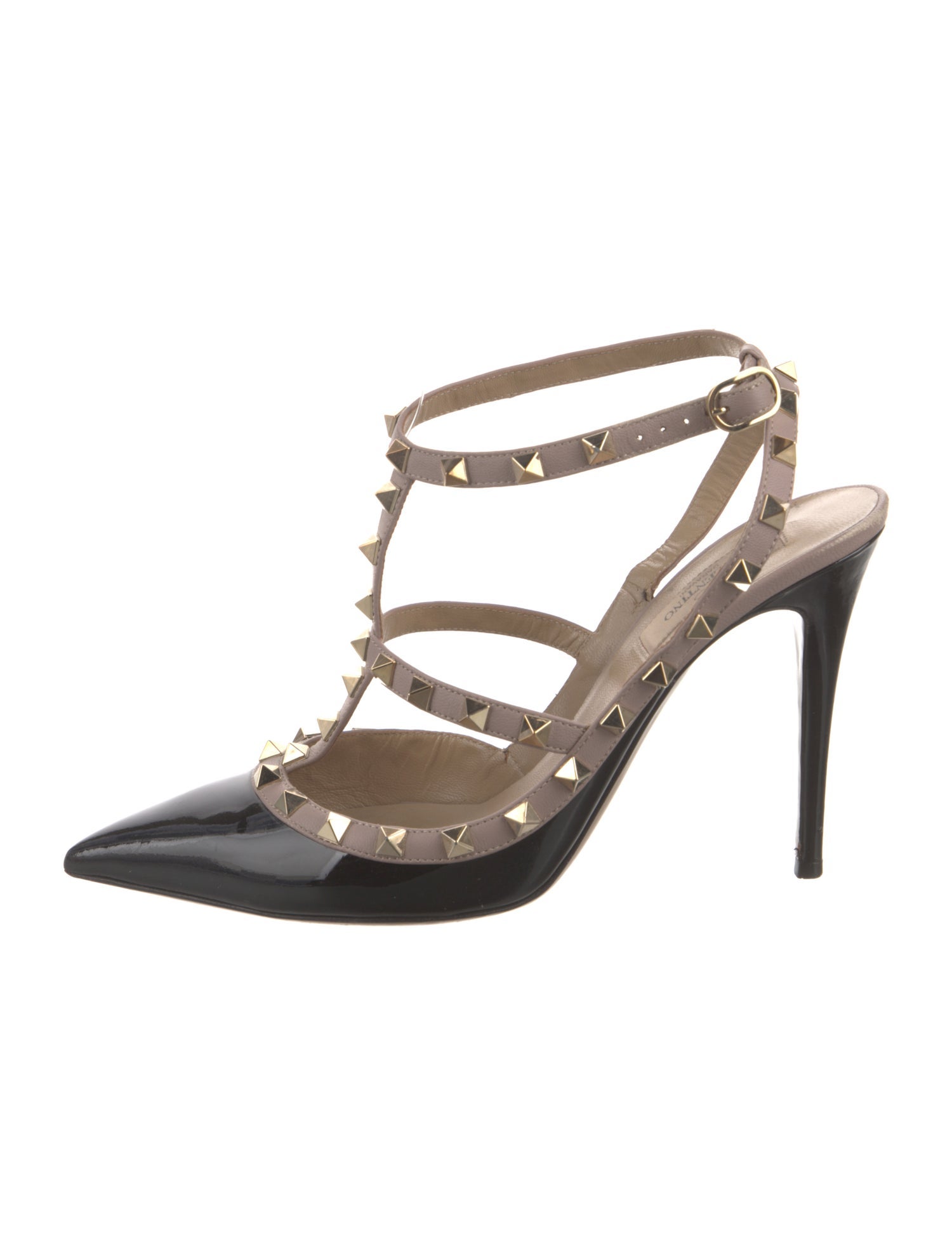 Valentino Rockstud Accents Patent Leather T-Strap Pumps