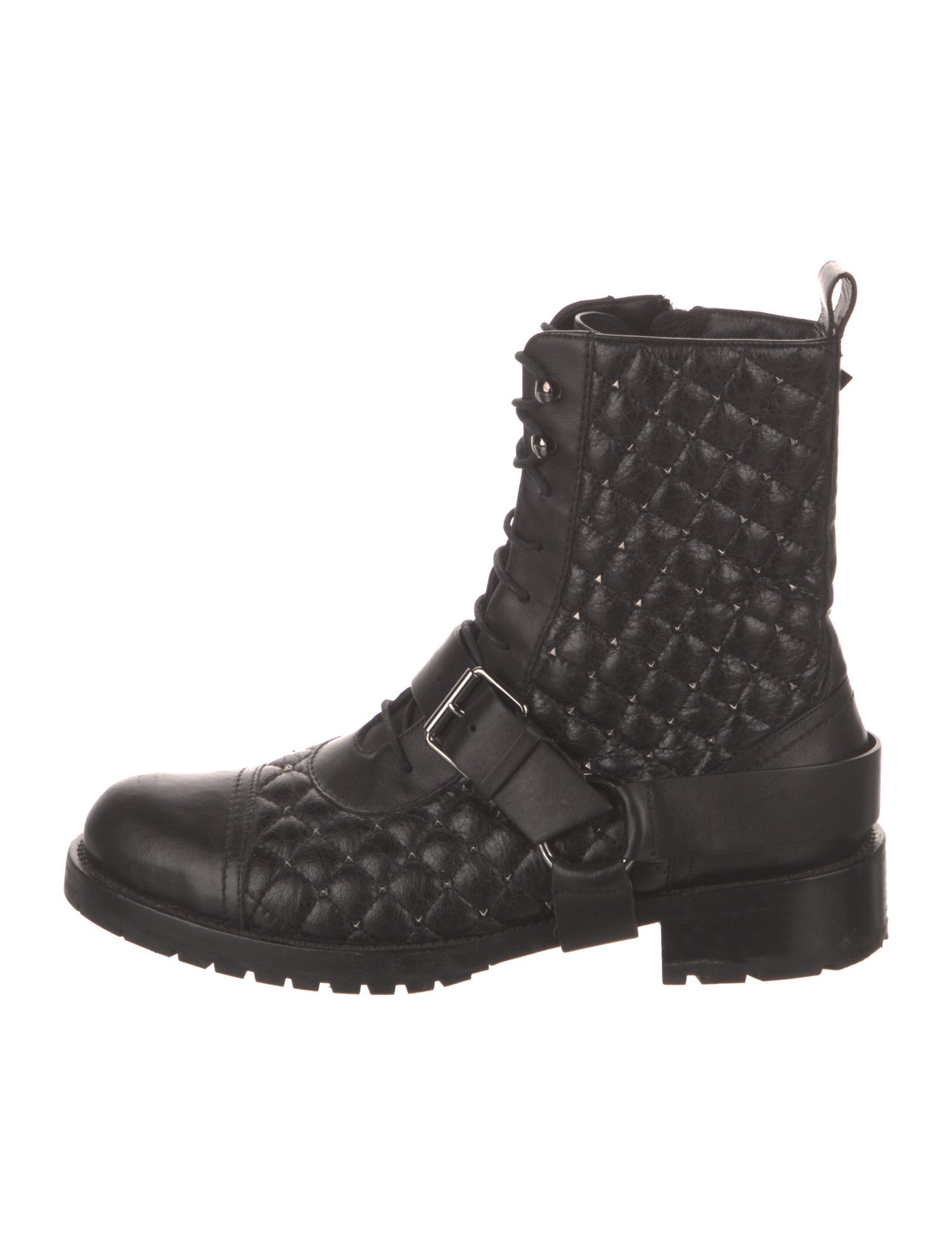 Valentino Rockstud Accents Leather Combat Boots