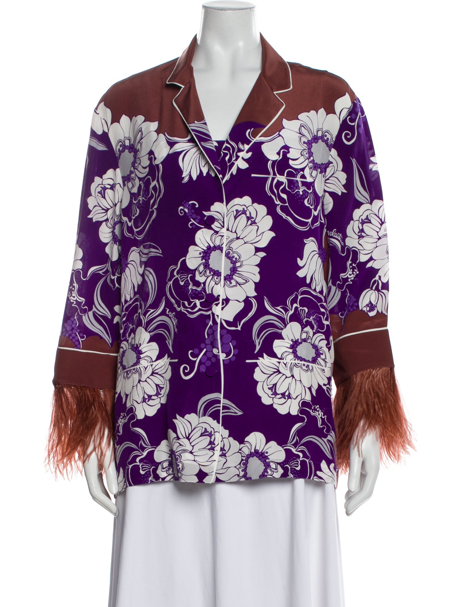 Valentino Silk Floral Print Button-Up Top