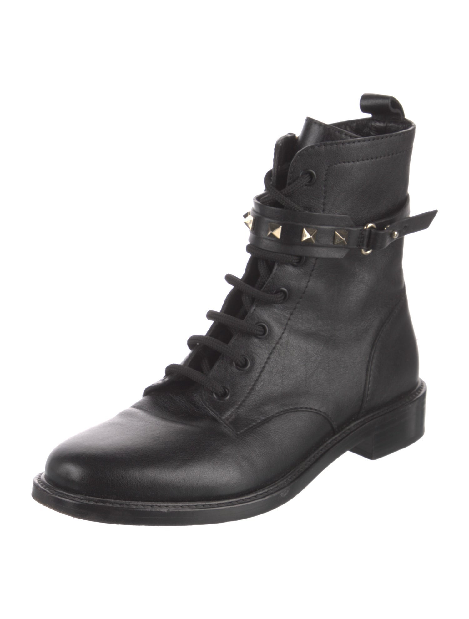 Valentino Rockstud Accents Leather Combat Boots