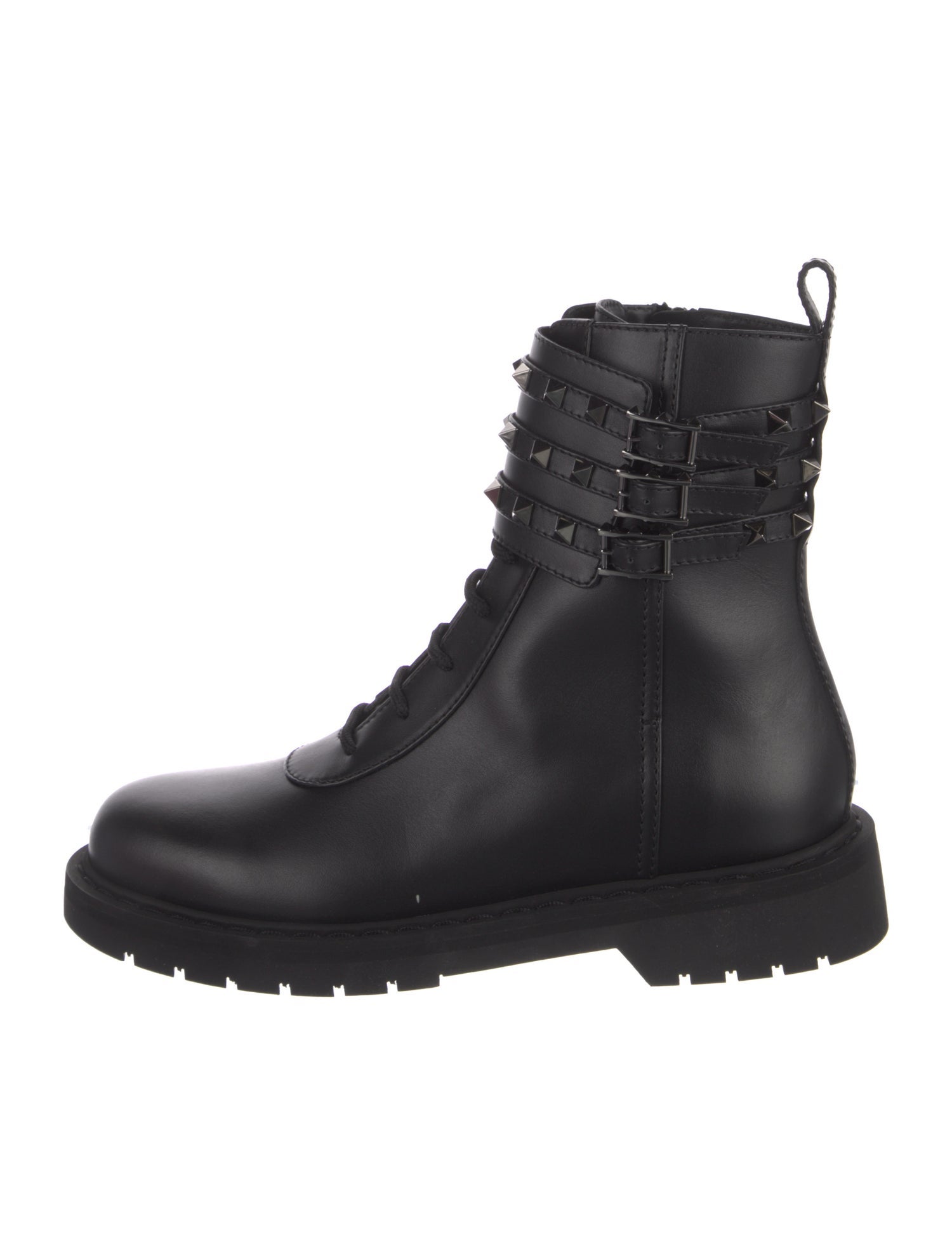 Valentino Rockstud Accents Leather Combat Boots