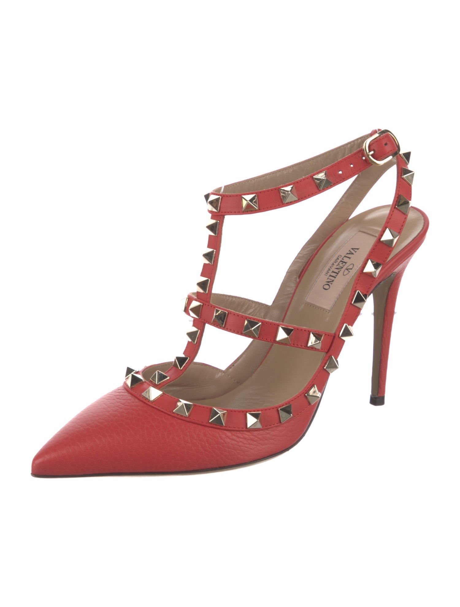 Valentino Rockstud Accents Leather T-Strap Pumps