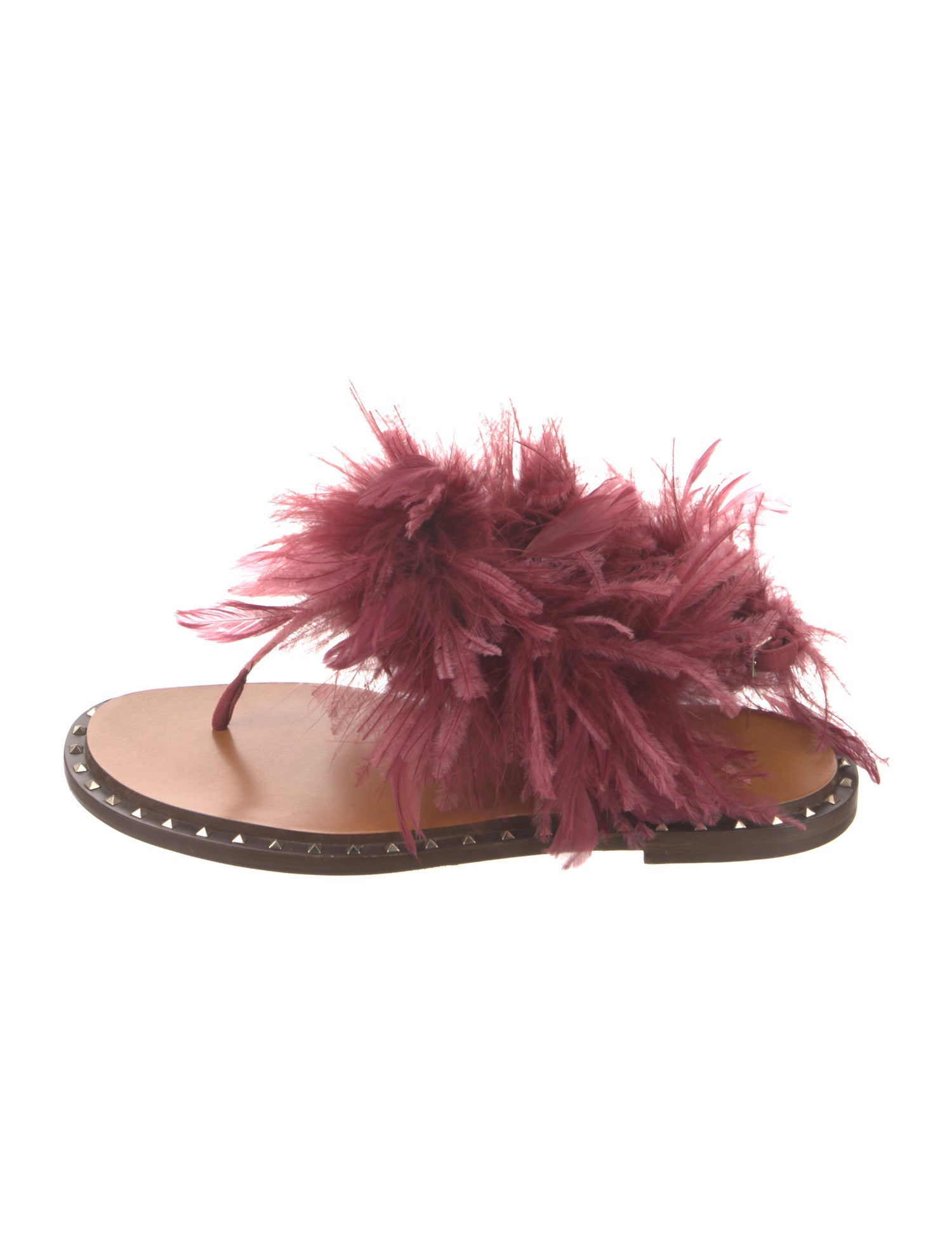 Valentino Rockstud Accents Duck Feathers Slides
