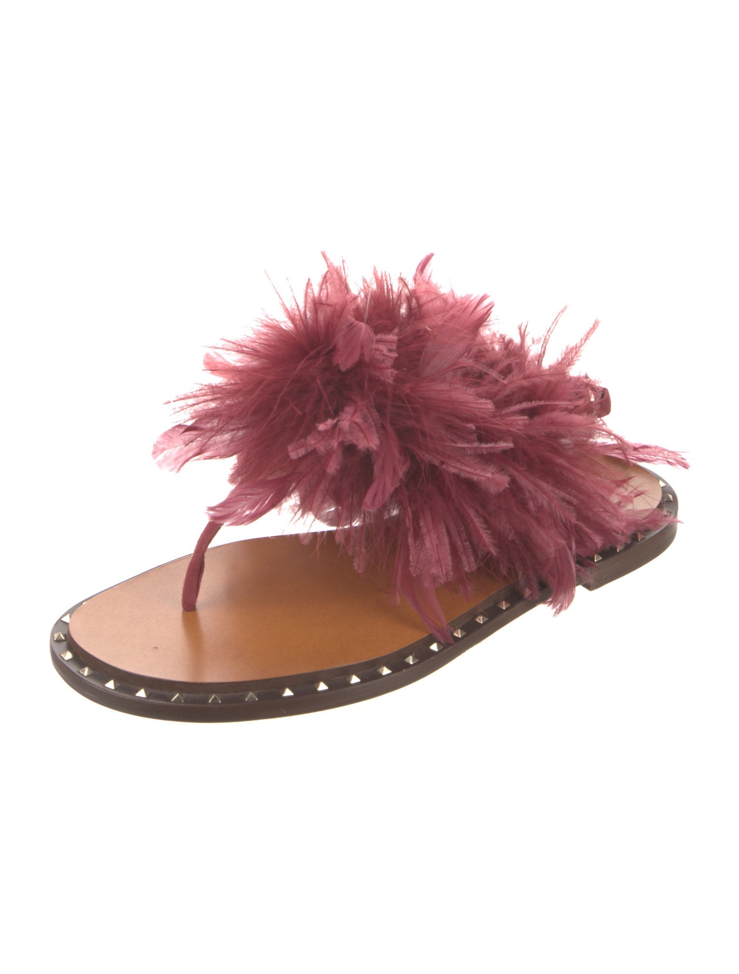Valentino Rockstud Accents Duck Feathers Slides