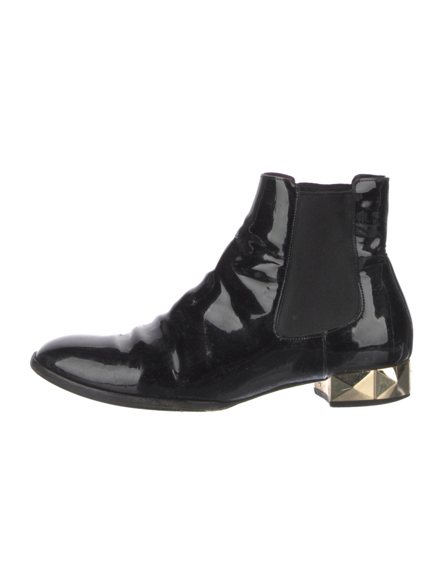 Valentino Patent Leather Studded Accents Chelsea Boots