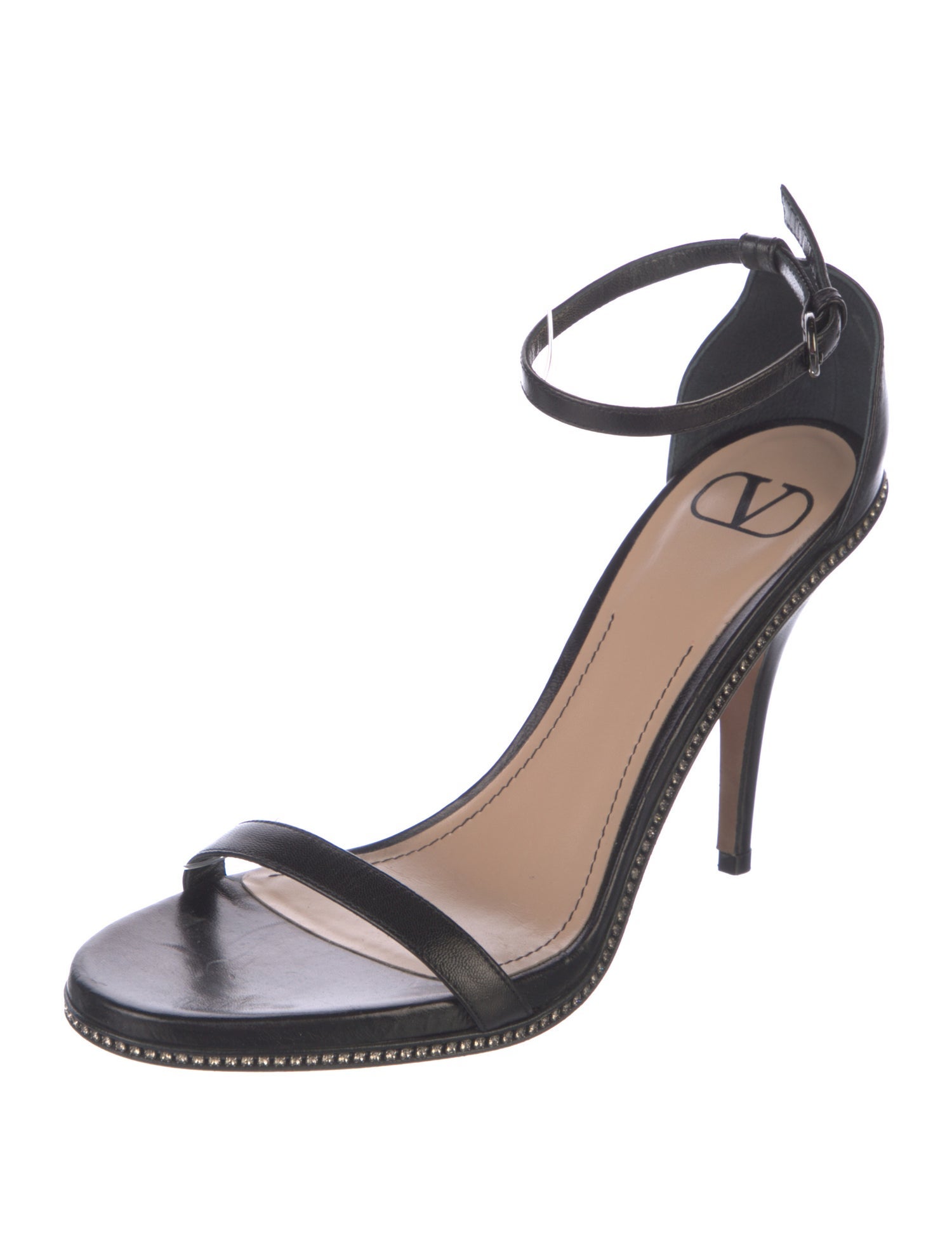 Valentino Leather Crystal Embellishments Sandals