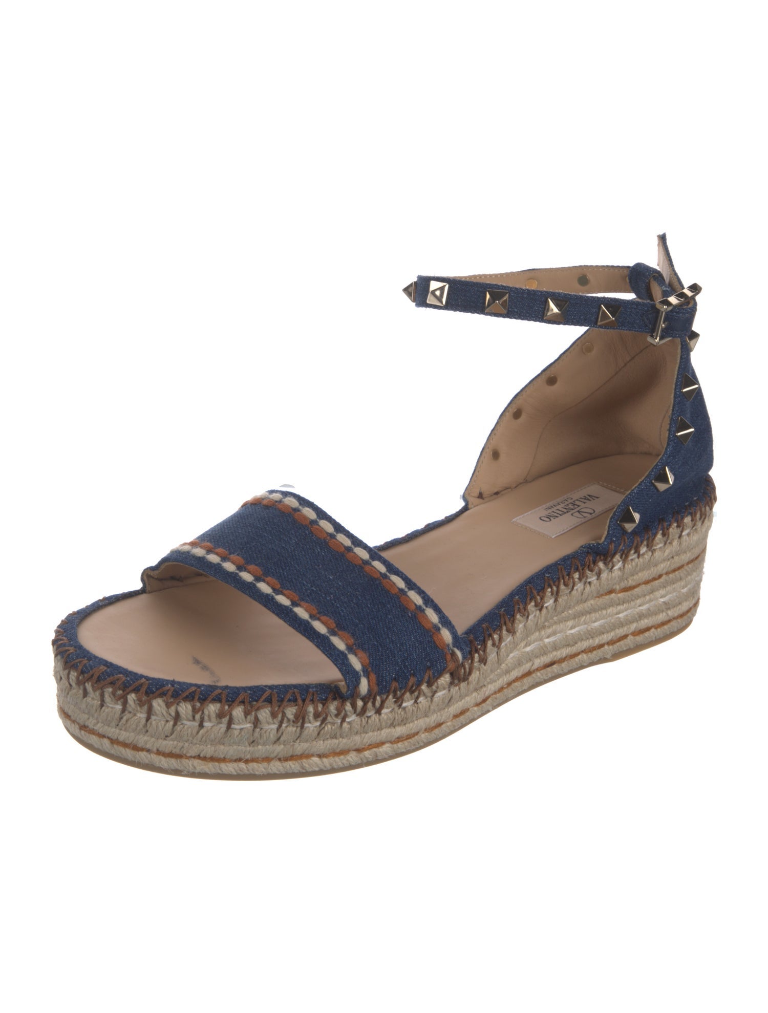 Valentino Rockstud Accents Leather Espadrilles