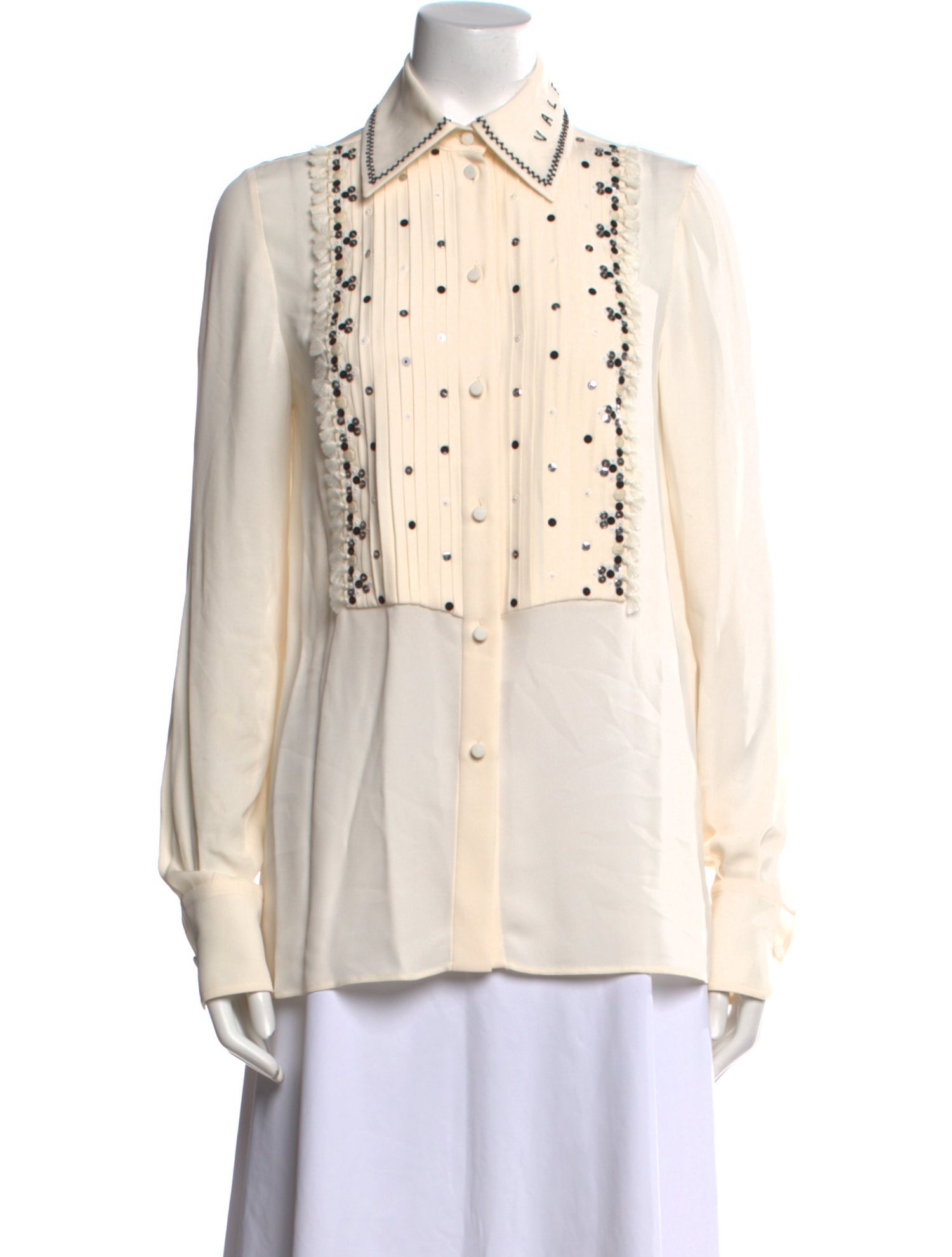 Valentino Silk Long Sleeve Button-Up Top