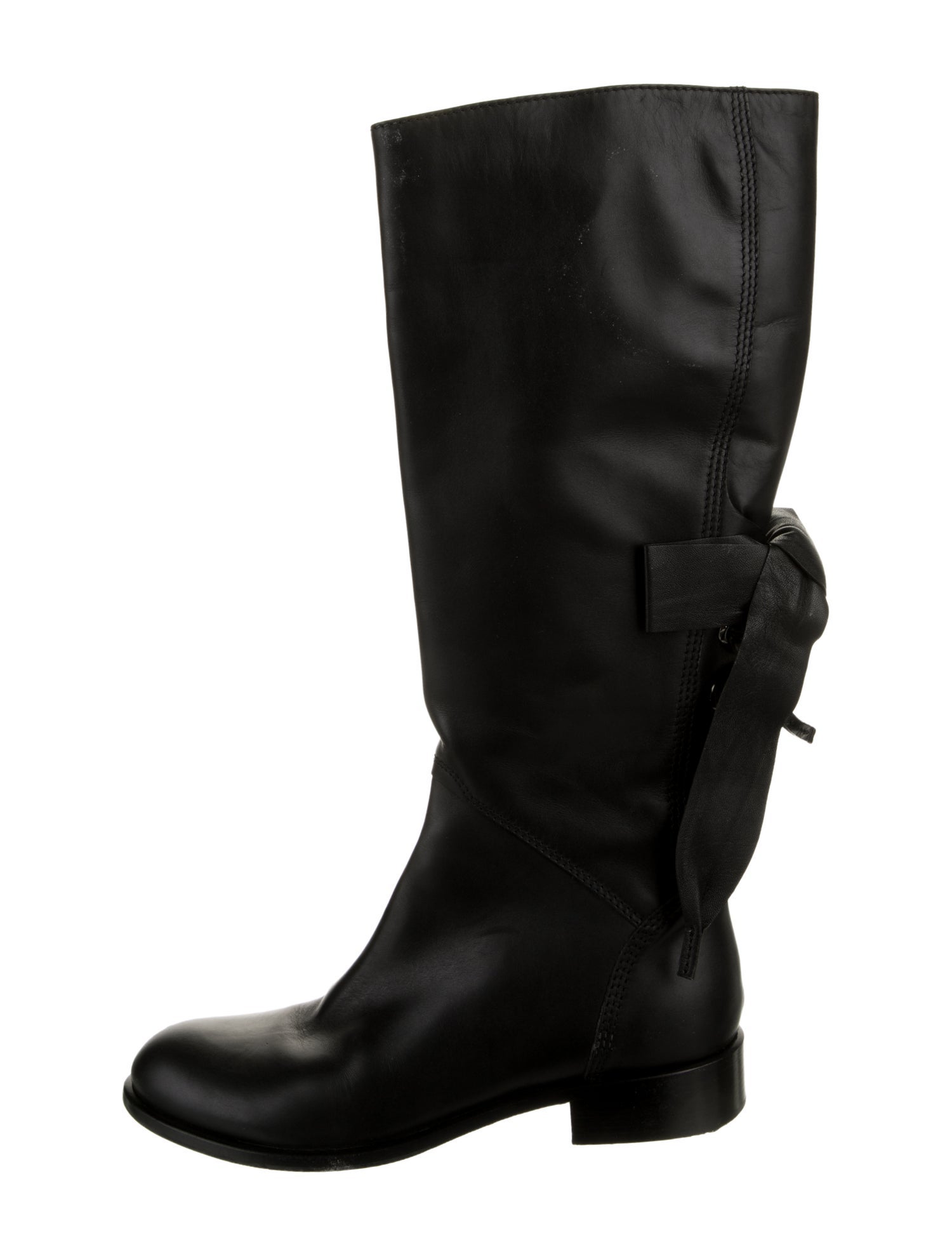 Valentino Leather Bow Accents Riding Boots