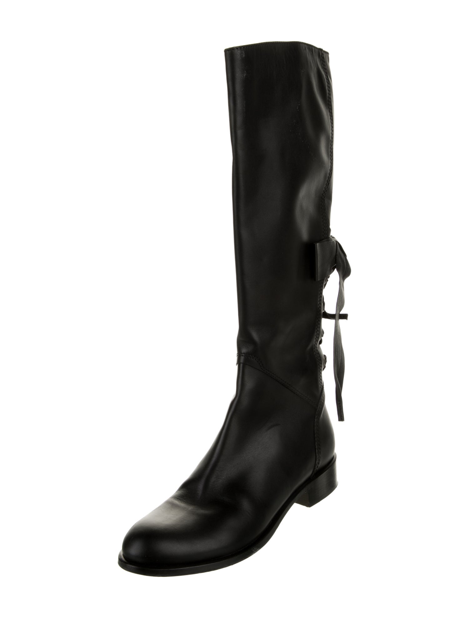 Valentino Leather Bow Accents Riding Boots