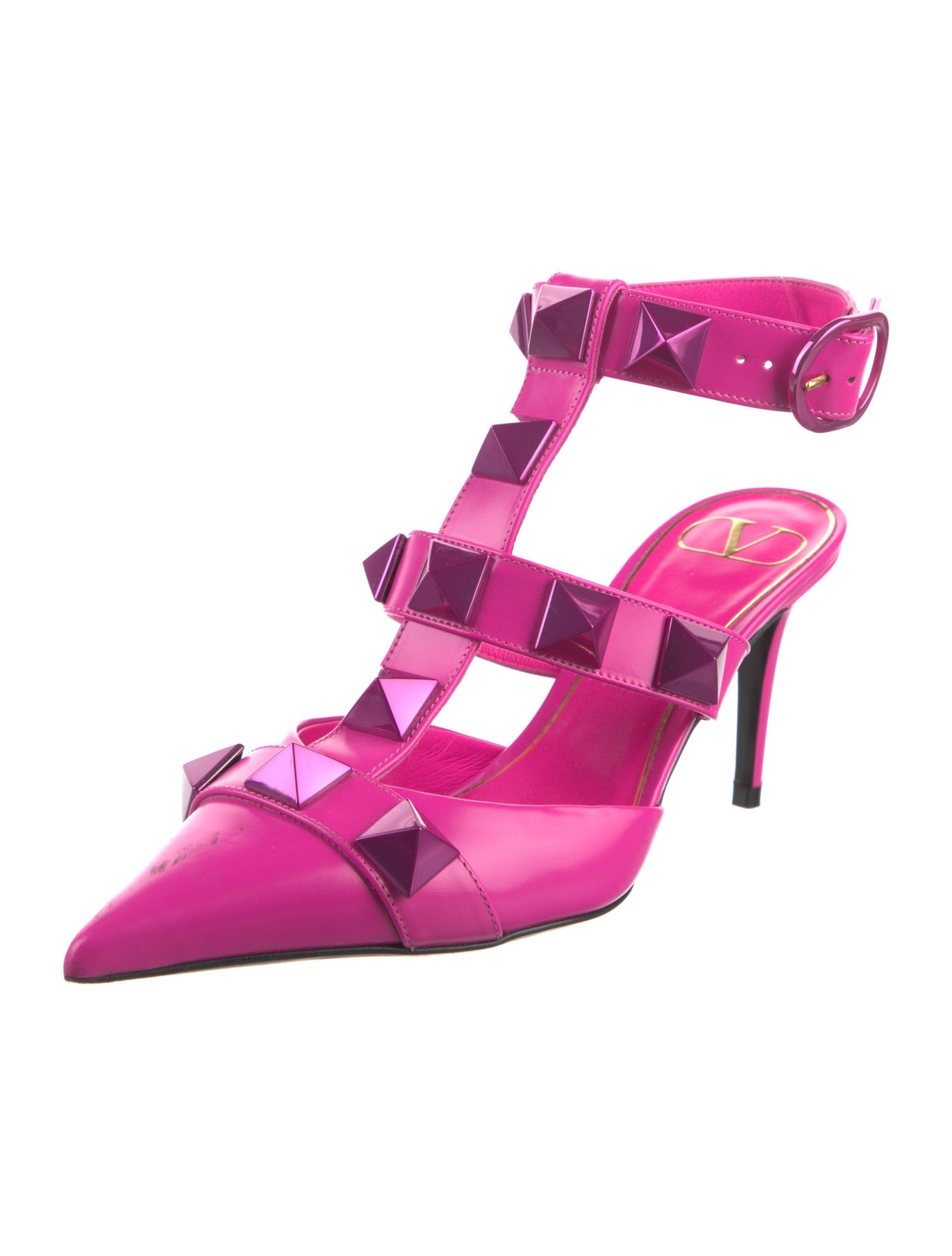 Valentino Rockstud Accents Leather T-Strap Pumps