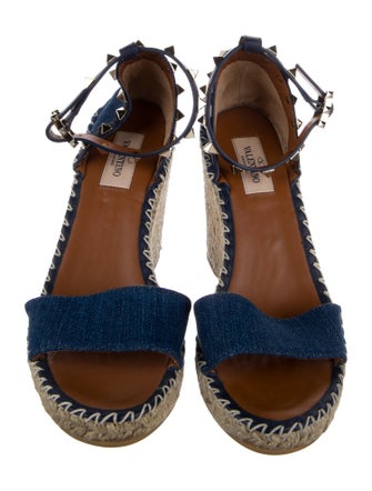 Valentino Rockstud Accents Denim Espadrilles