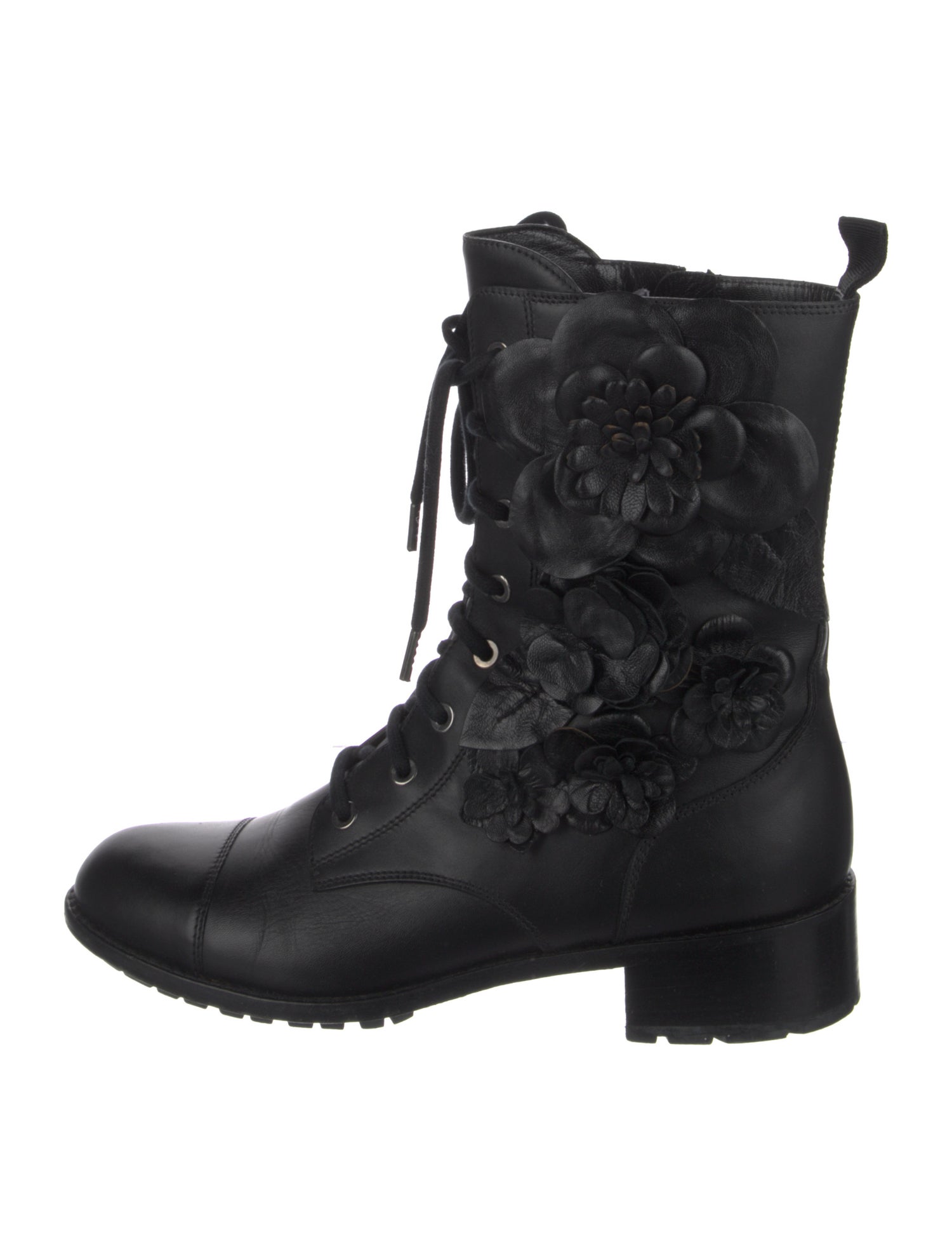 Valentino Leather Embroidered Accent Combat Boots