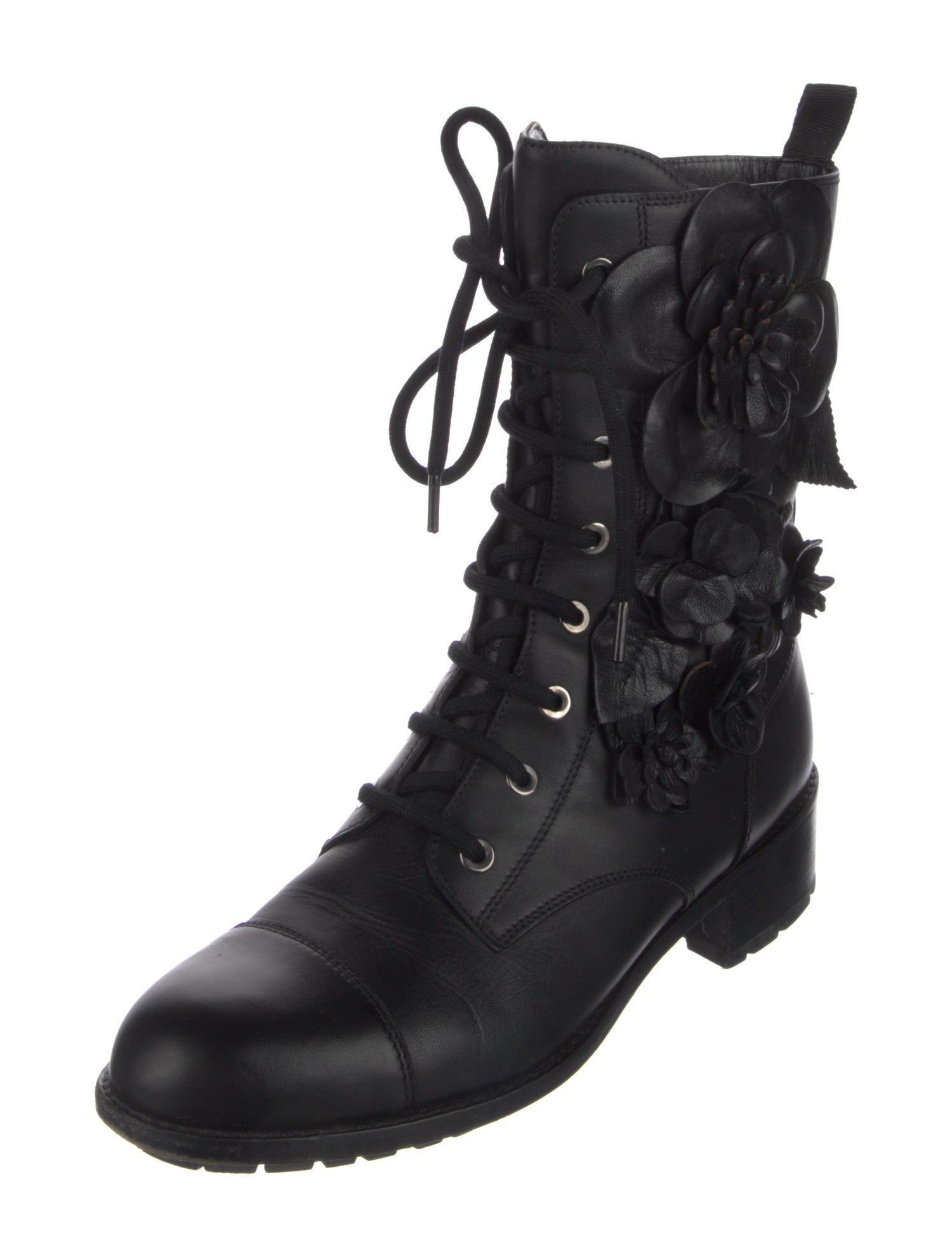 Valentino Leather Embroidered Accent Combat Boots