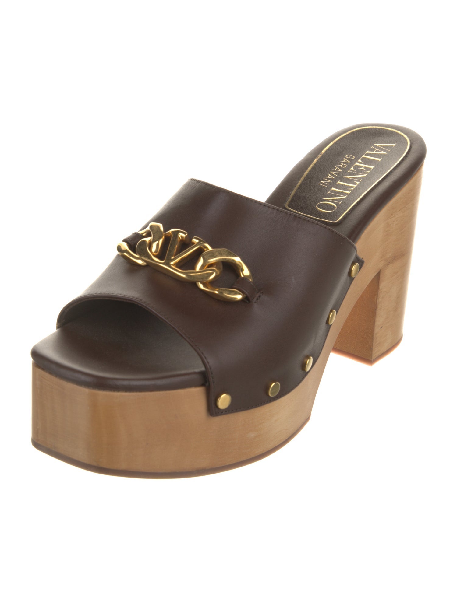 Valentino Leather Chain-Link Accents Slides