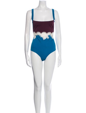 Valentino Colorblock Pattern Cutout Accent One-Piece