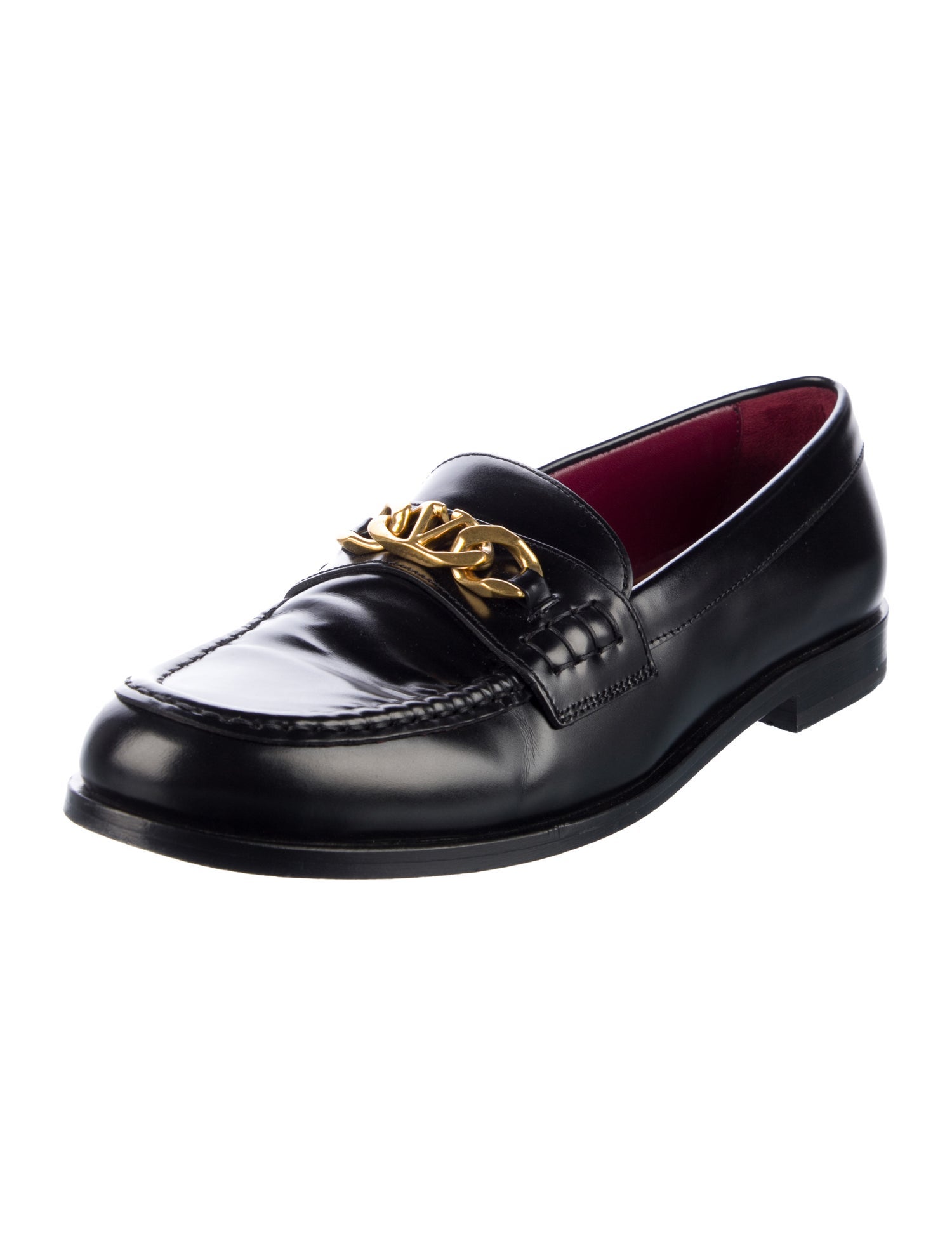 Valentino Leather Chain-Link Accents Loafers