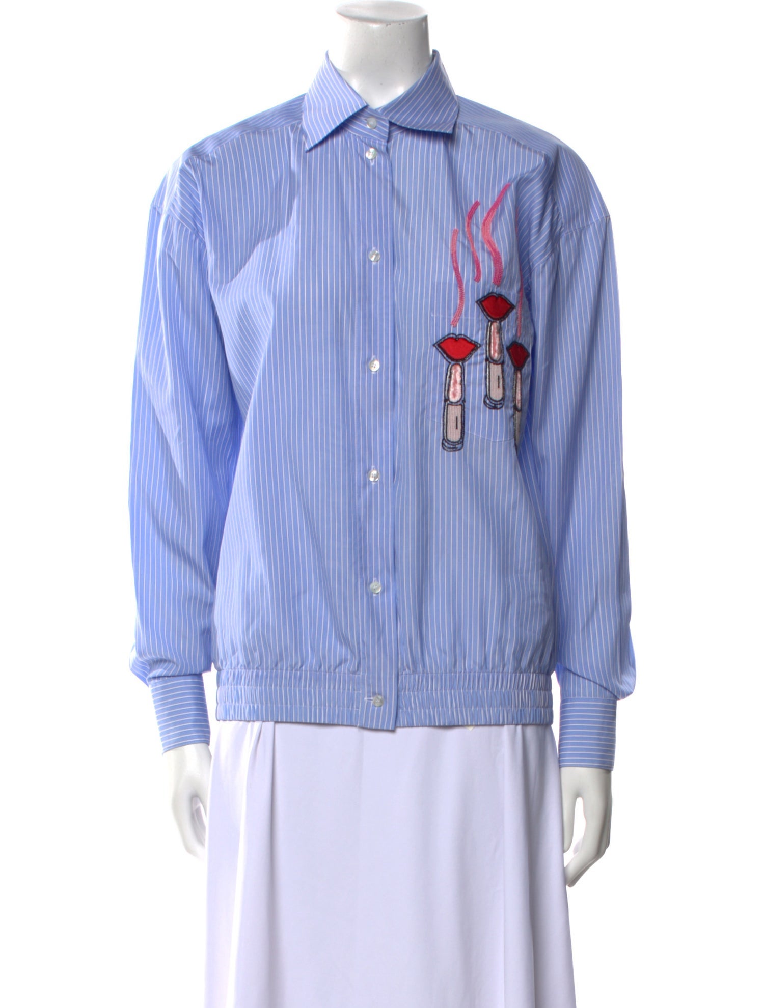 Valentino Striped Long Sleeve Button-Up Top