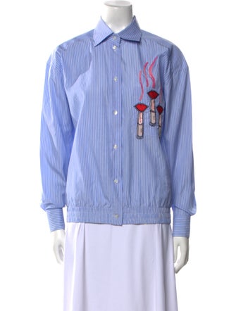 Valentino Striped Long Sleeve Button-Up Top