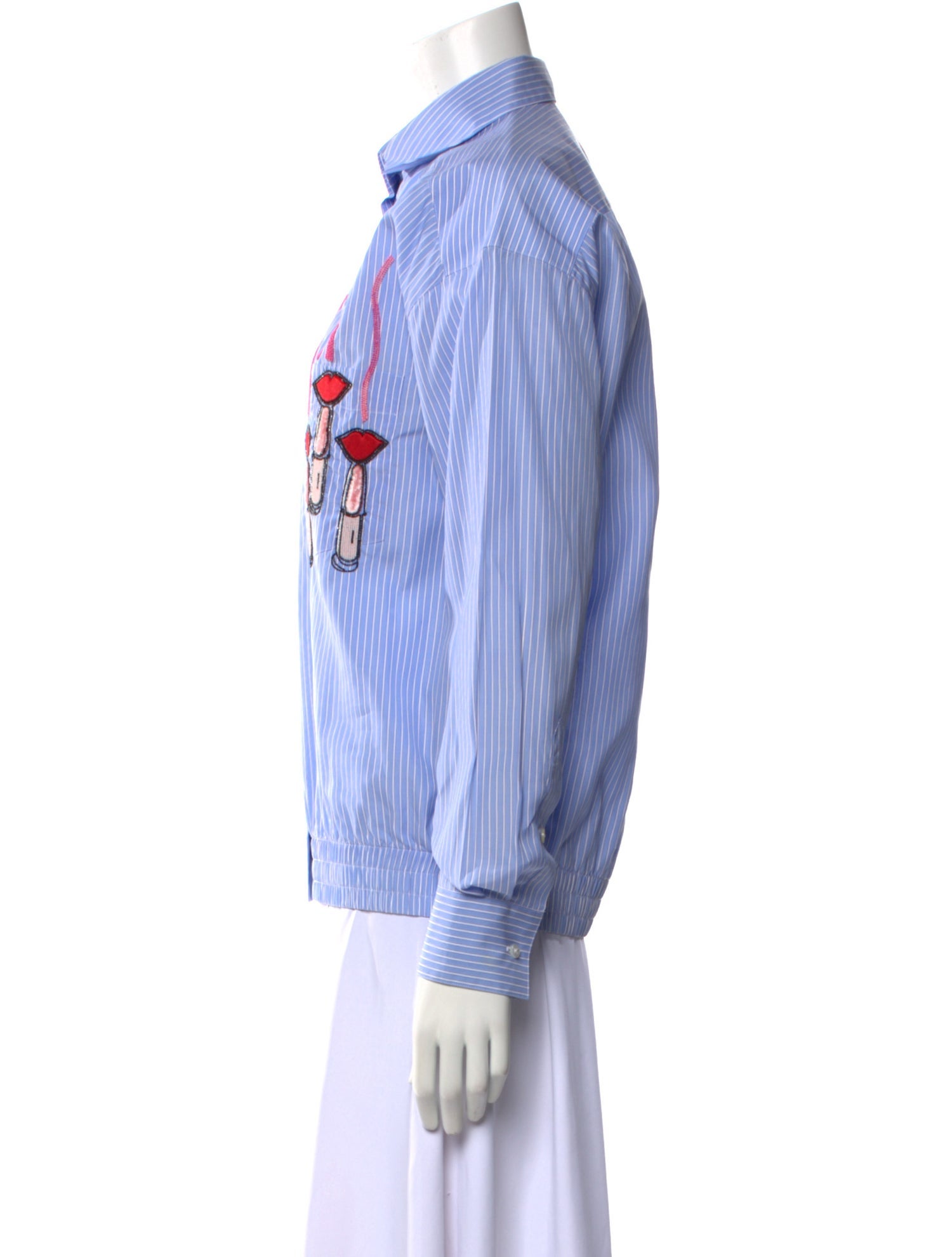 Valentino Striped Long Sleeve Button-Up Top