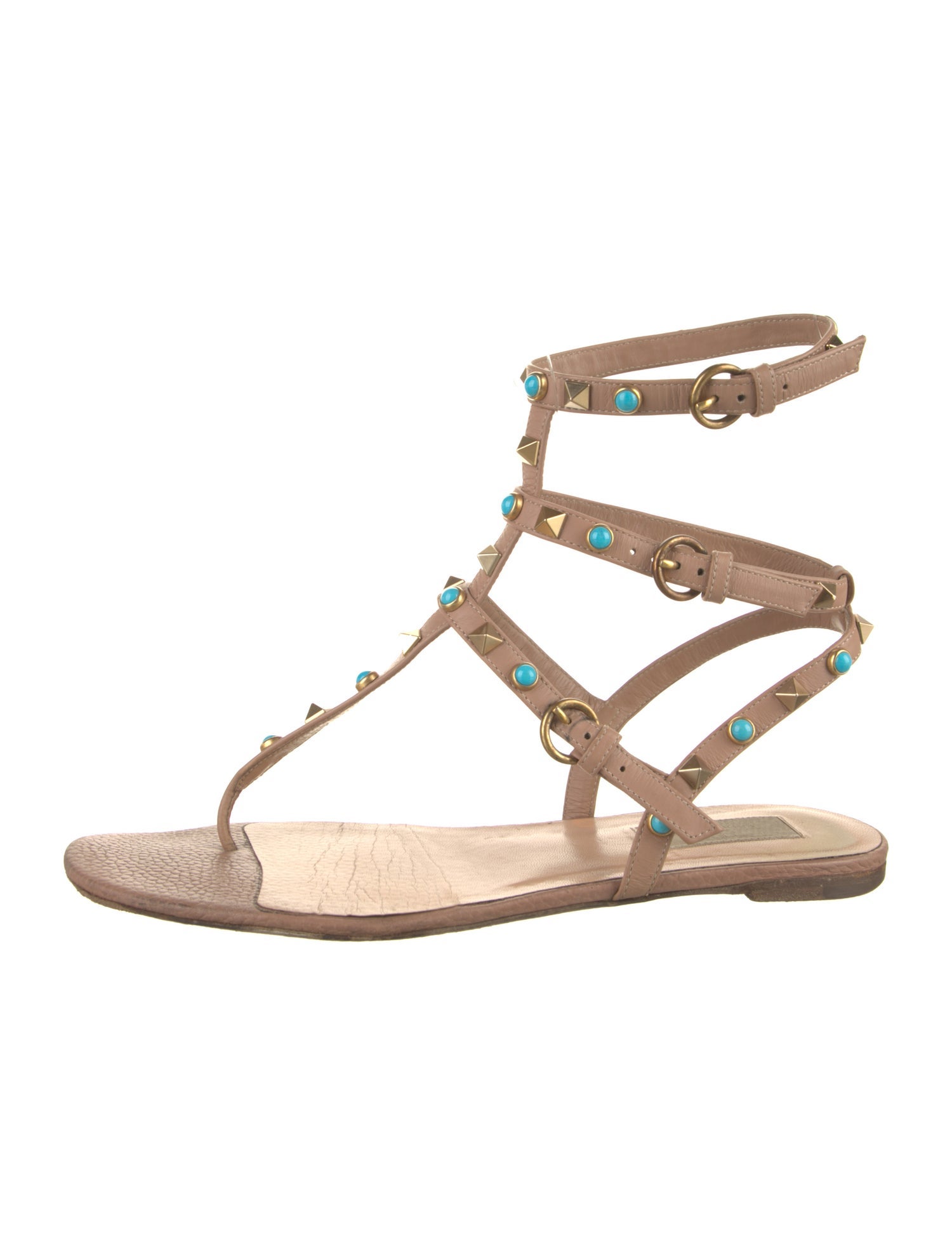 Valentino Rockstud Accents Leather Gladiator Sandals